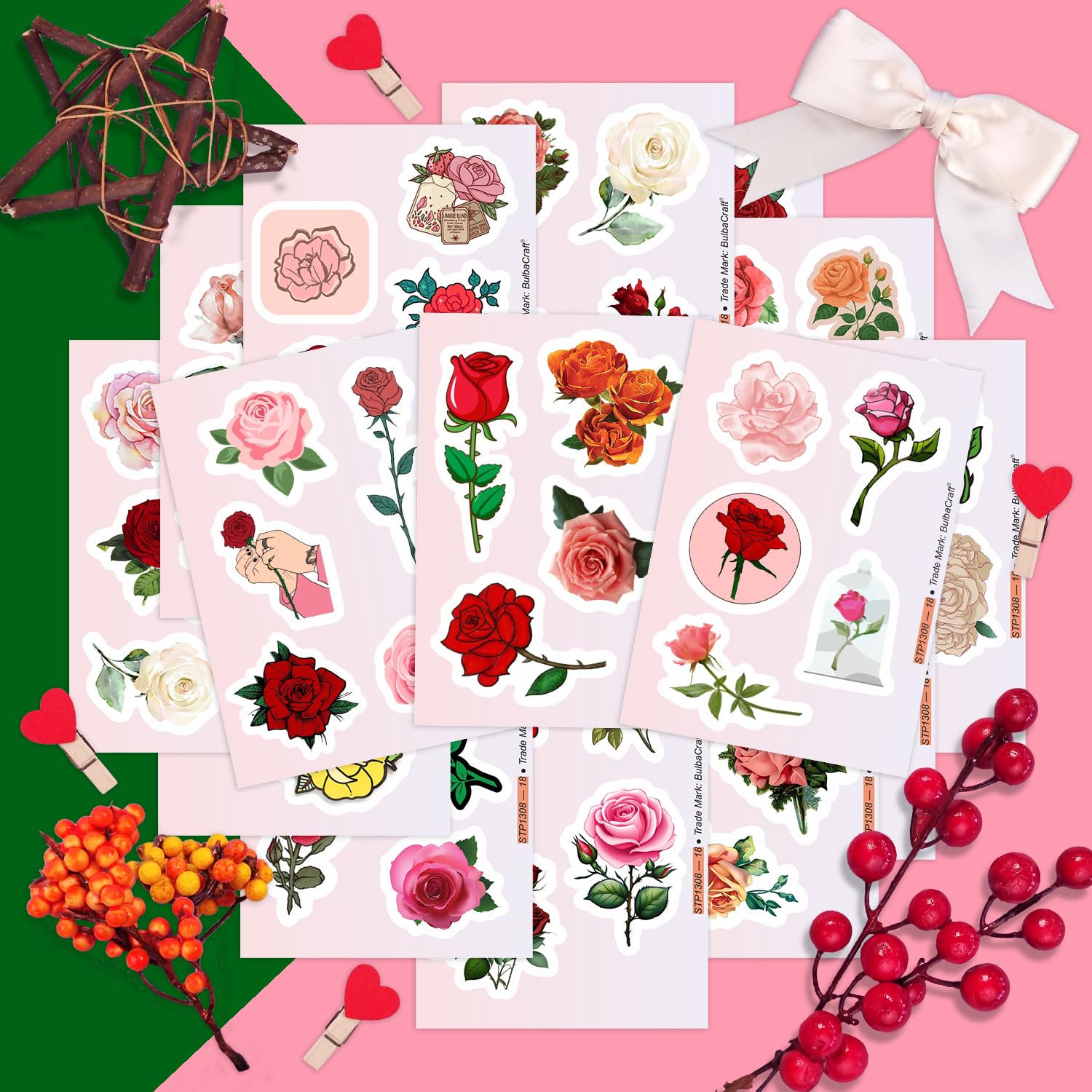 Rose Stickers For Water Bottle And Laptop   Rose Party Favors & Decorations, Waterproof Vinyl Decals, Flower And Botanical Stick