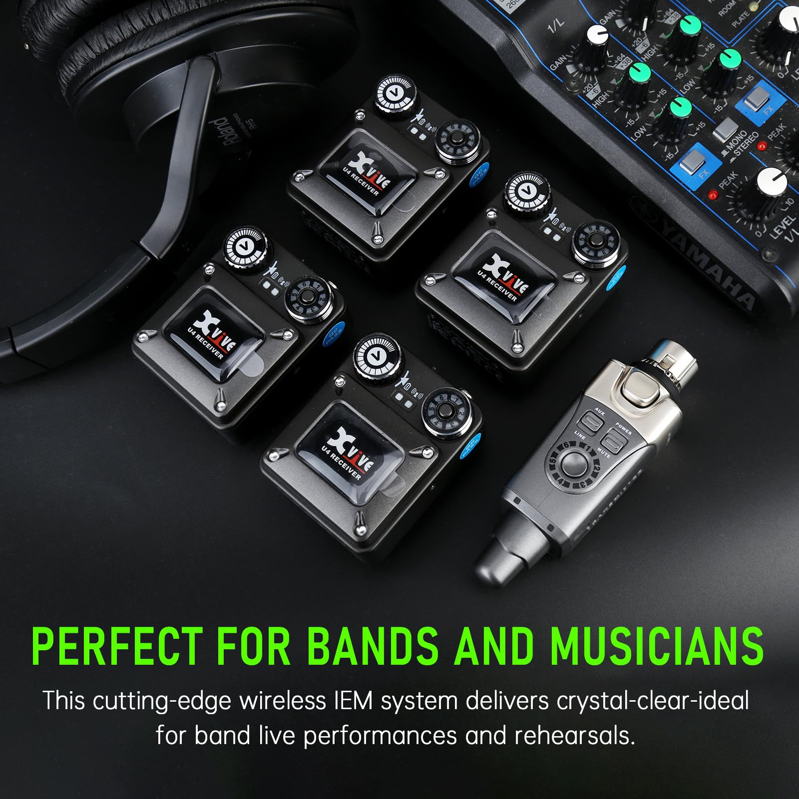 Xvive U4R4 Wireless In Ear Monitor System Professional Iem System,1 Transmitter And 4 Beltpack Receiver For Studio, Band Rehears
