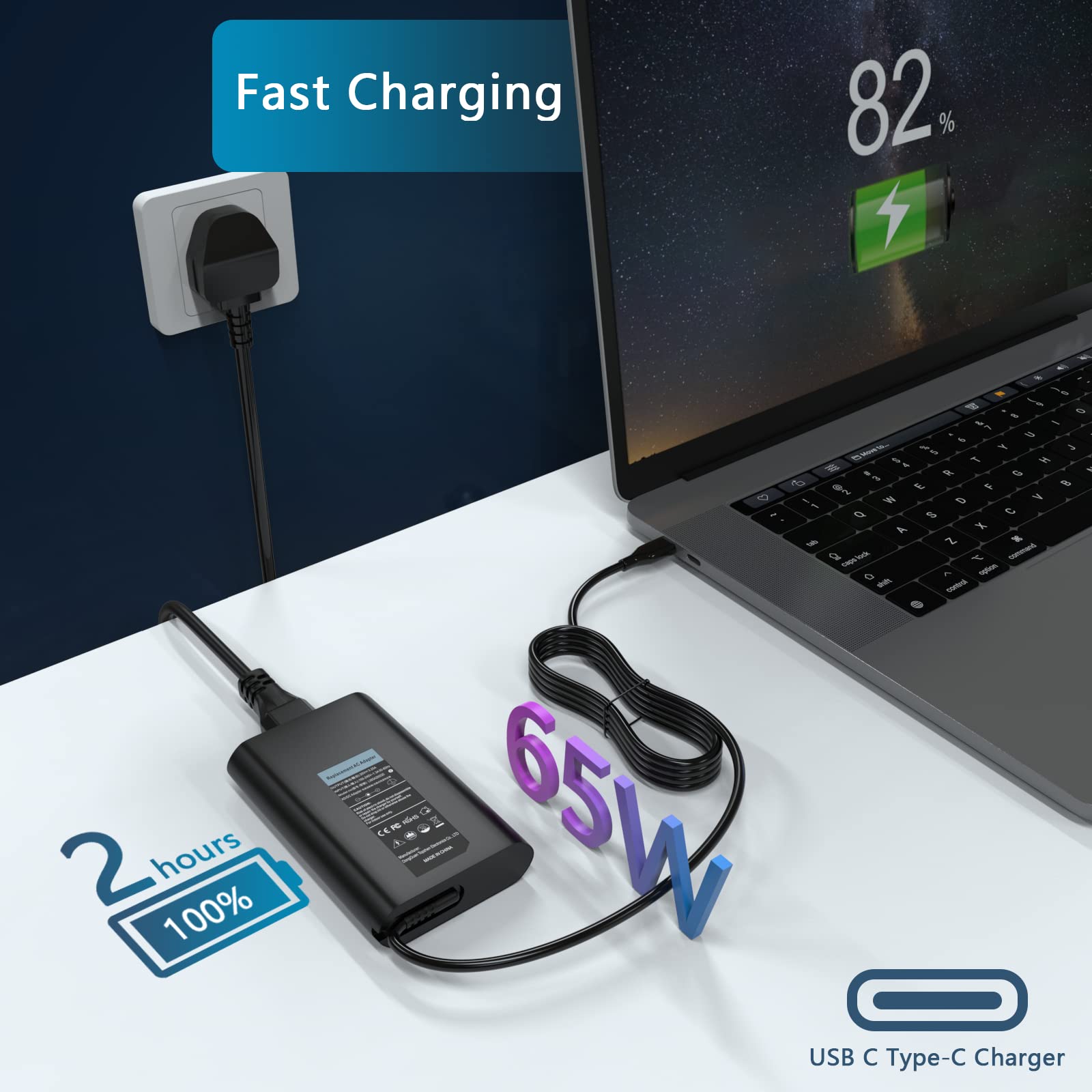 Replacement For Dell Latitude 5420 Charger, 65W Usb C Laptop Charger For Dell Latitude 5420 5530 5520 7420 7430 7370 7390 2 In 1