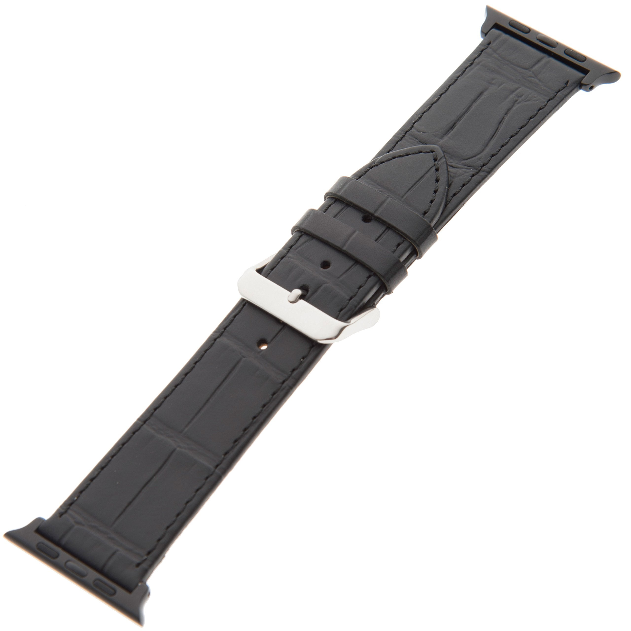 Gilden Gator-Grain Calfskin Black Watch Strap F30-0124-Smart, Fits Apple Apple Watch (Fits 42, 44, And45 Millimeter Watch, Black