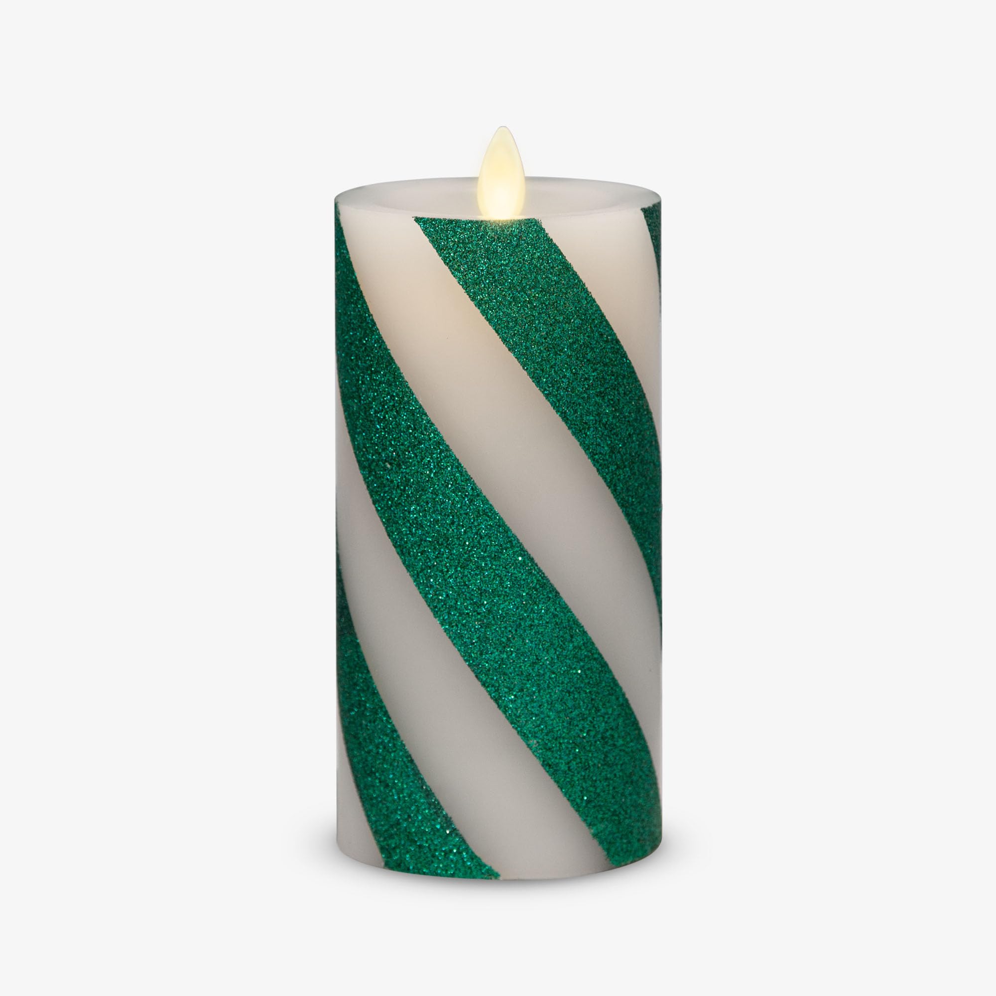 Luminara - Flameless Holiday LED Candle Battery Operated Moving Flame- Green Candy Cane - Pack of 1-6.5 - Unscented Indoor Reali
