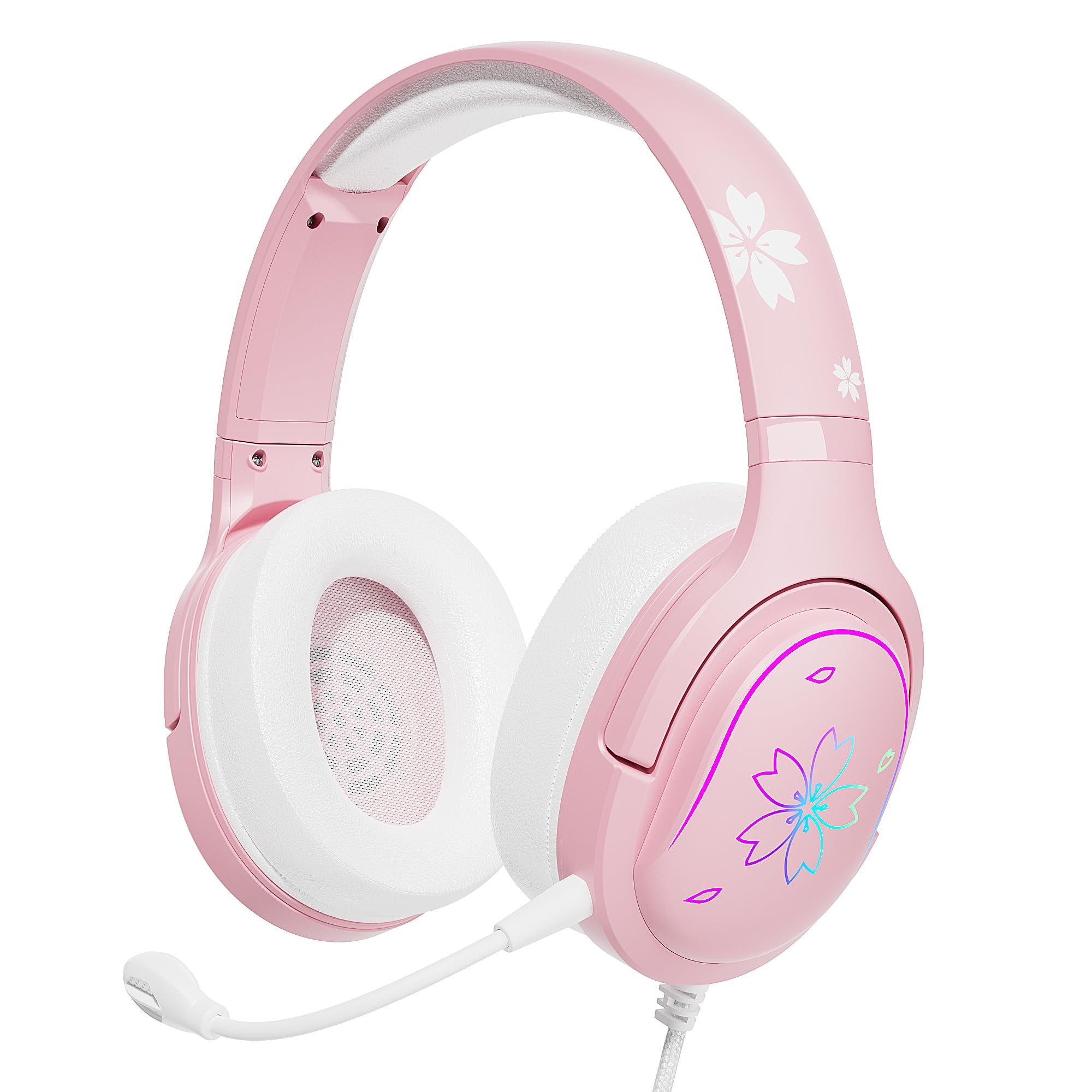 Mytrix Cherry Blossoms Wired Gaming Headset, 360 Rotation Mic, Soft Earmuff Gaming Headphones for PS4, PS5, PC & MAC, Switch, RG