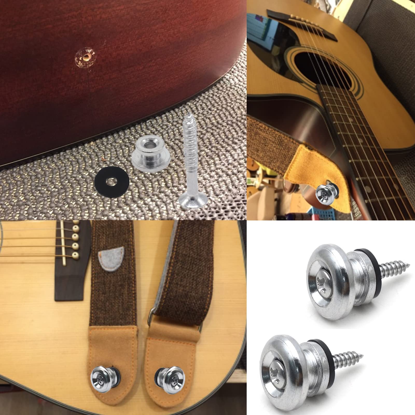 Cheerock 2Pcs Silver Metal Guitar Strap Locks, Mushroom Style Guitar Strap Lock Buttons, Electric Guitar Strap Locks, Mushrooms