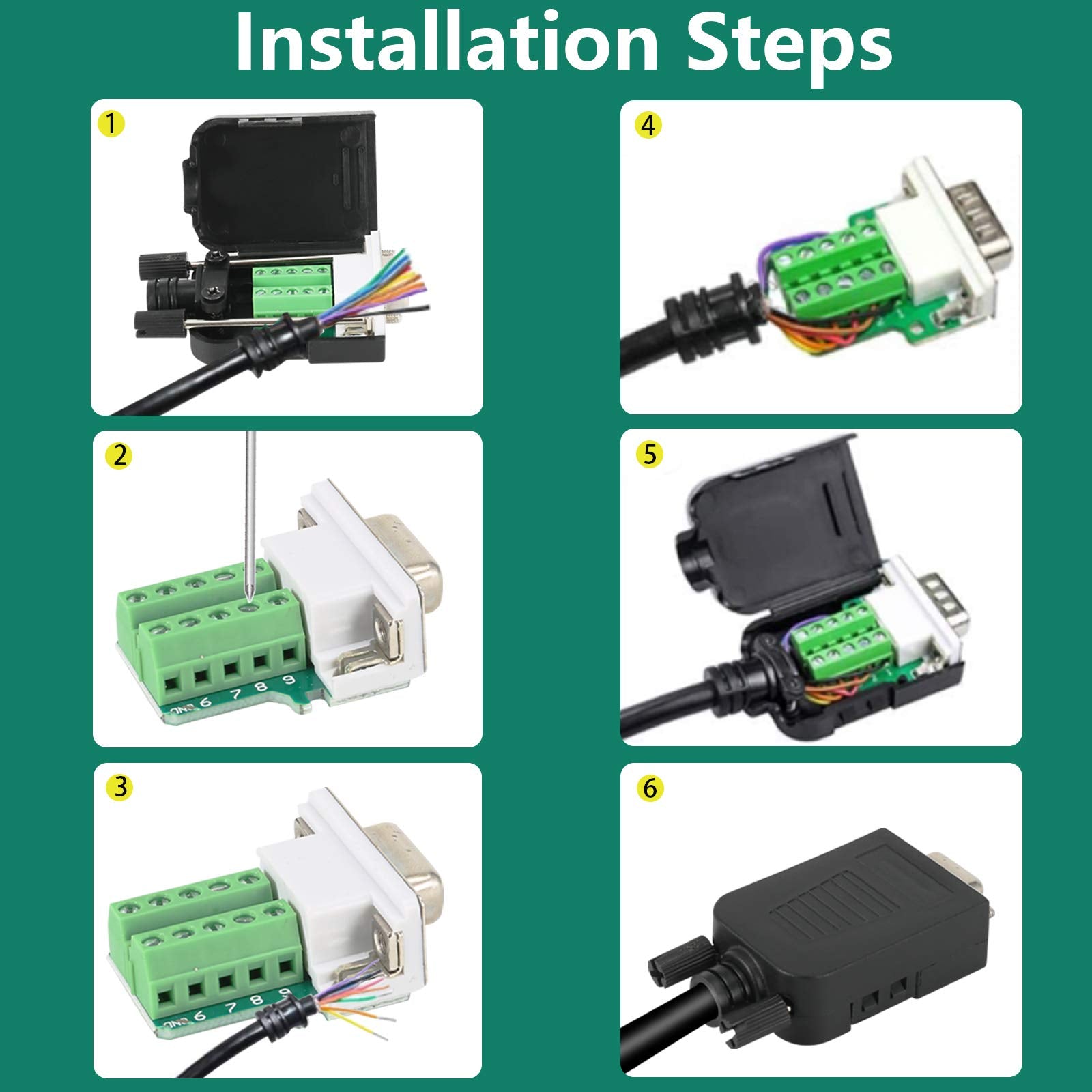 Bifale Db9 Breakout Connector (2 Male+2 Female), Db9 Solderless Connector Rs232 D Sub Serial Adapters 16Mm Thinner 9 Pin Port Te
