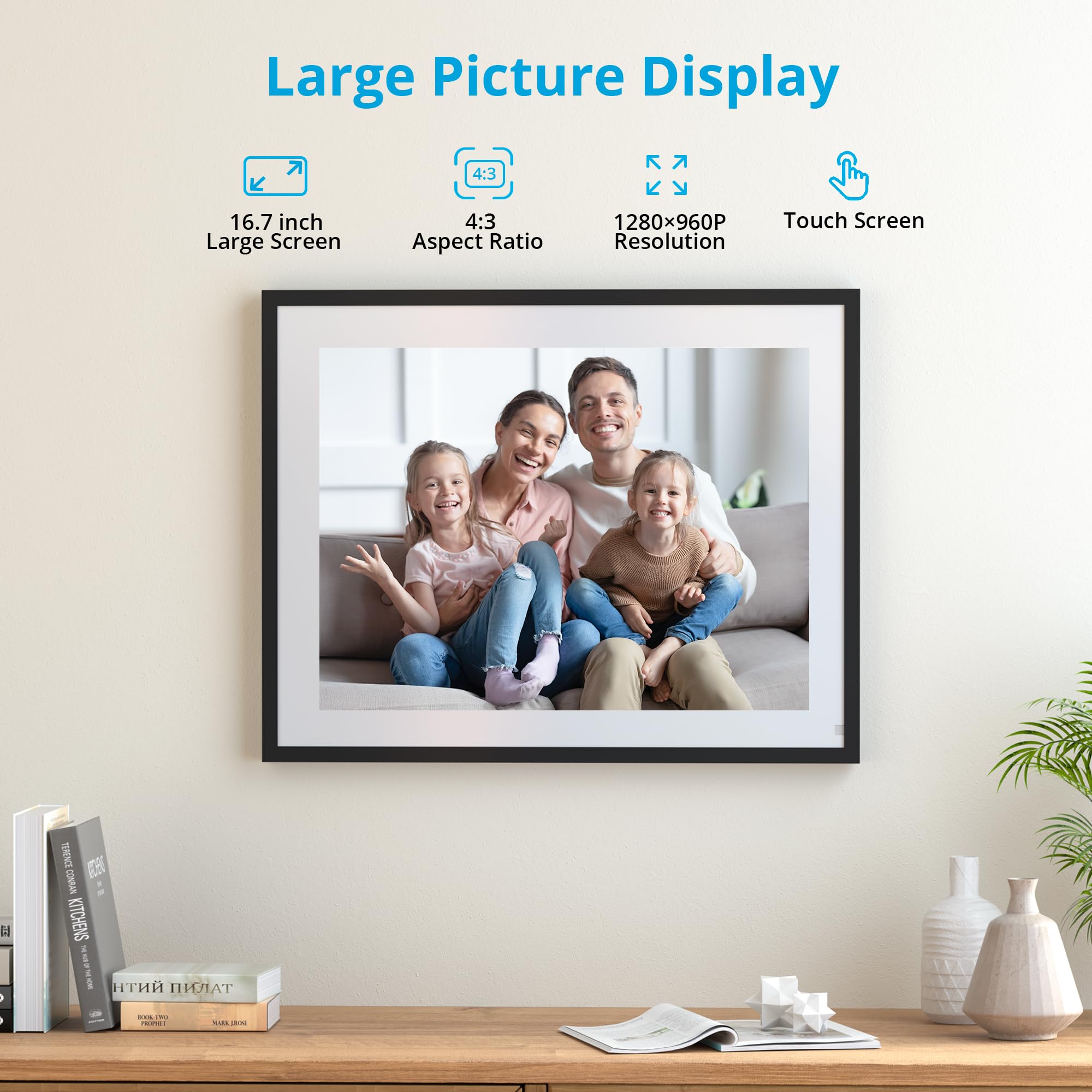 Dragon Touch Digital Picture Frame 16.7 Inch 4:3 Touch Screen Large Digital Photo Frame Display, 32Gb Storage Auto Rotate, Easy