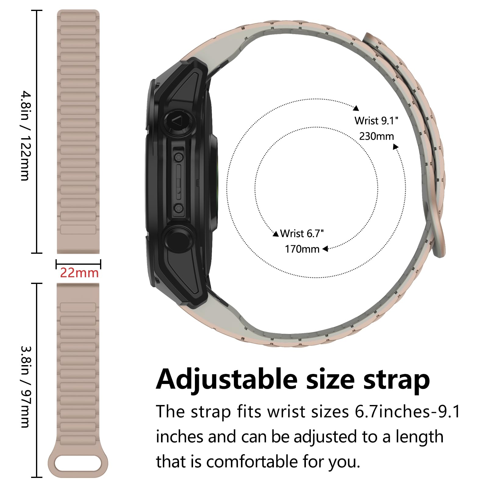 Mysnbkn Watch Bands Compatible With Garmin Fenix 8 47Mm / Fenix 7 / Fenix 6, 22Mm Double Sided Silicone Magnetic Watch Band Soft