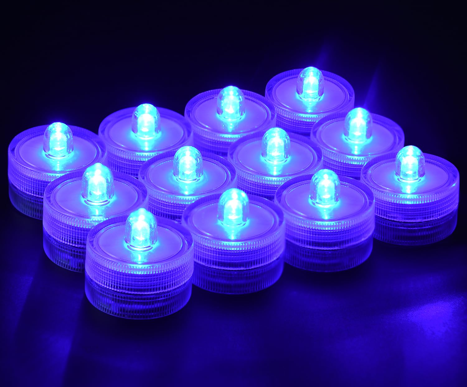 Koaby 12 Pack Submersible Led Lights, Waterproof Flameless Submersible Lights For Decor (Blue Light, 12 Pack)