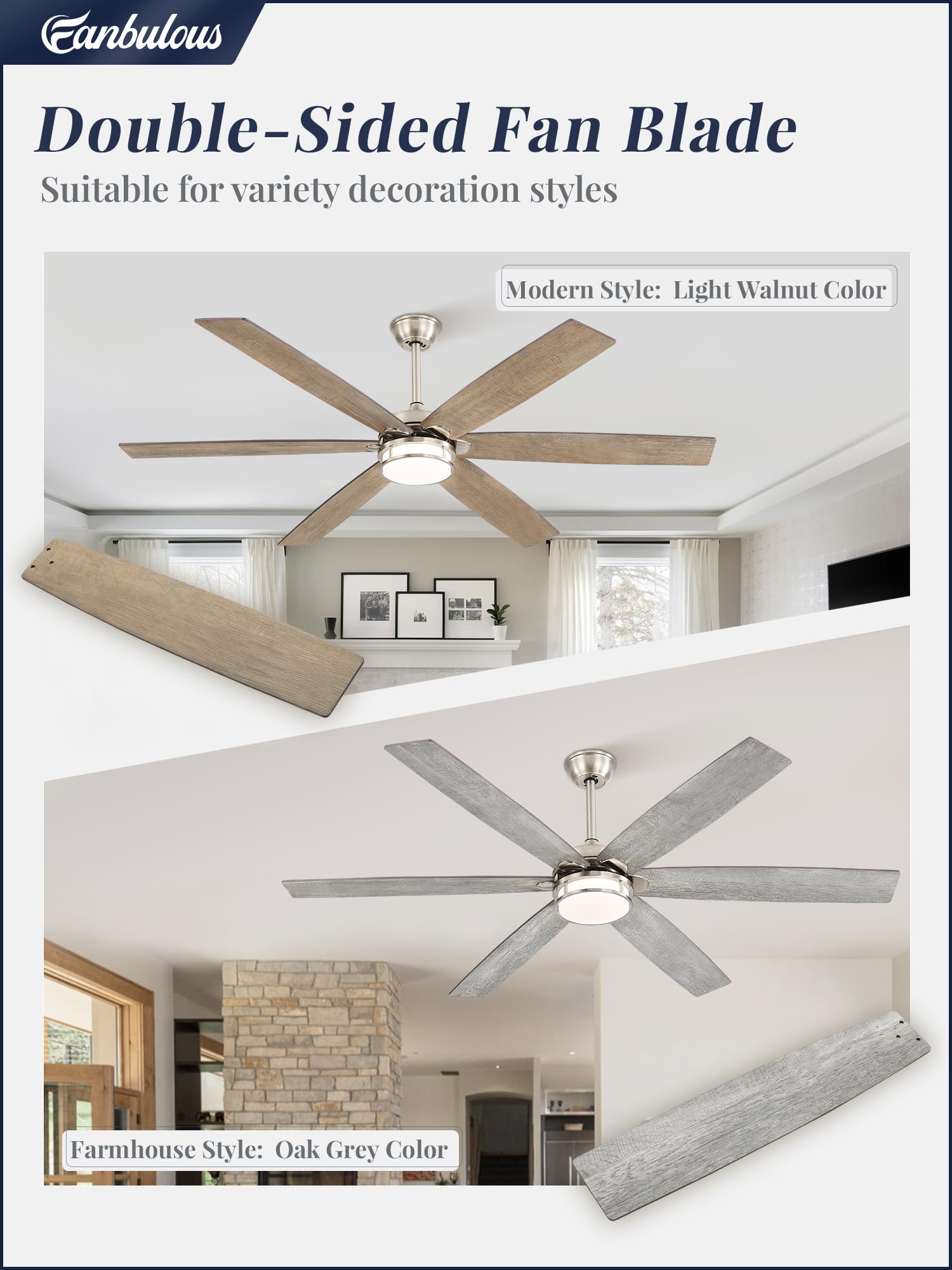 Fanbulous 65 Inch Ceiling Fans With Lights, Farmhouse Large Ceiling Fans With Remote, Brown&Grey Modern Ceiling Fan With Led Lig