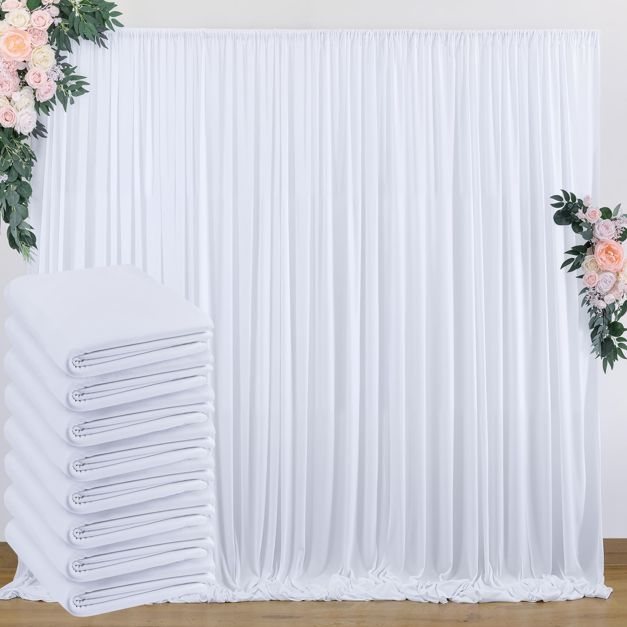 40 ft x 8 ft White Backdrop Curtain Drapes for Wedding Parties, 8 Panels 5 ft x 8 ft Wrinkle Free Polyester Photo Backdrop Drape