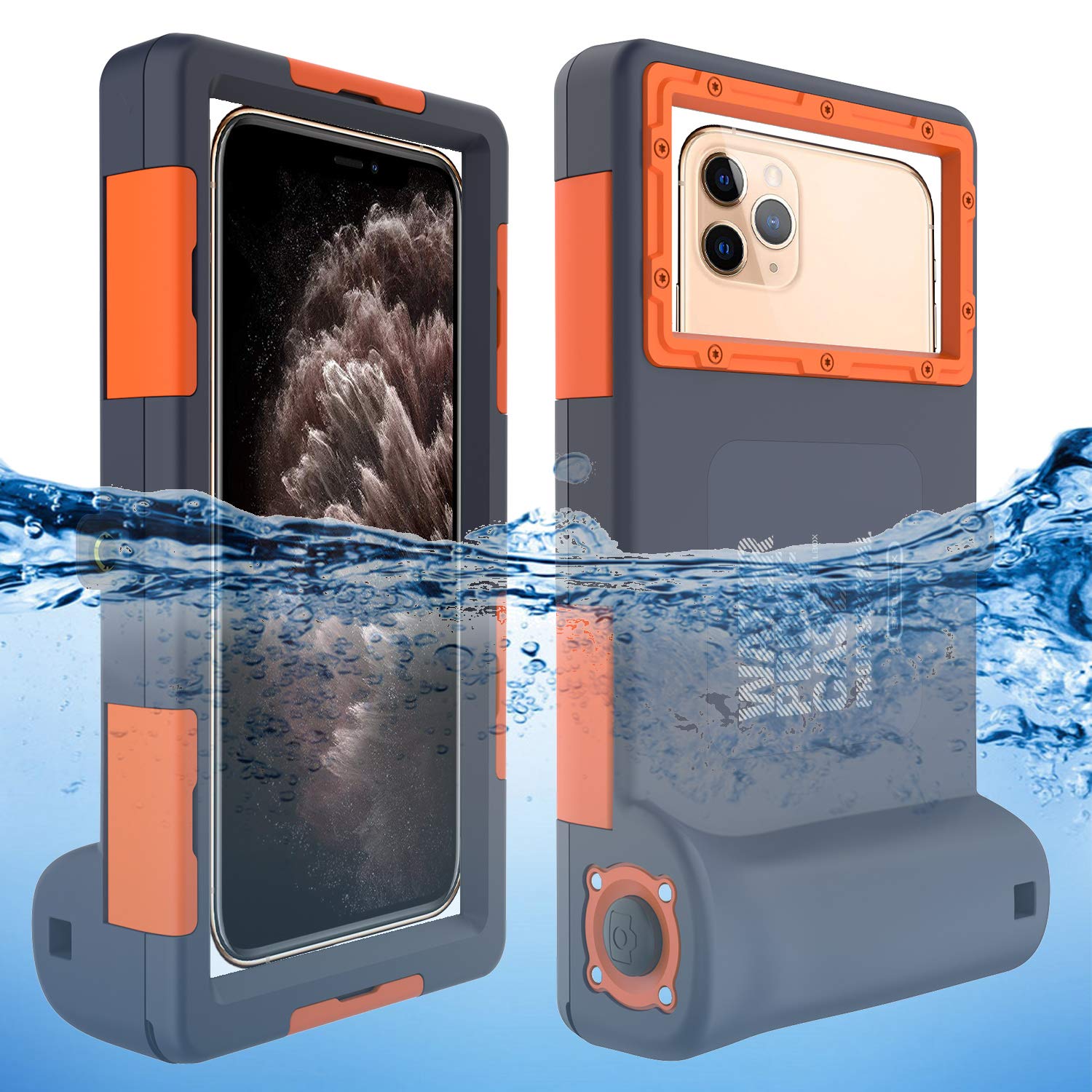 Willbox Professional [15m/50ft] Diving Surfing Swimming Snorkeling Photo Video Waterproof Protective Case Underwater Housing for Galaxy and iPhone Series Smartphones with Lanyard (Orange) -Like New