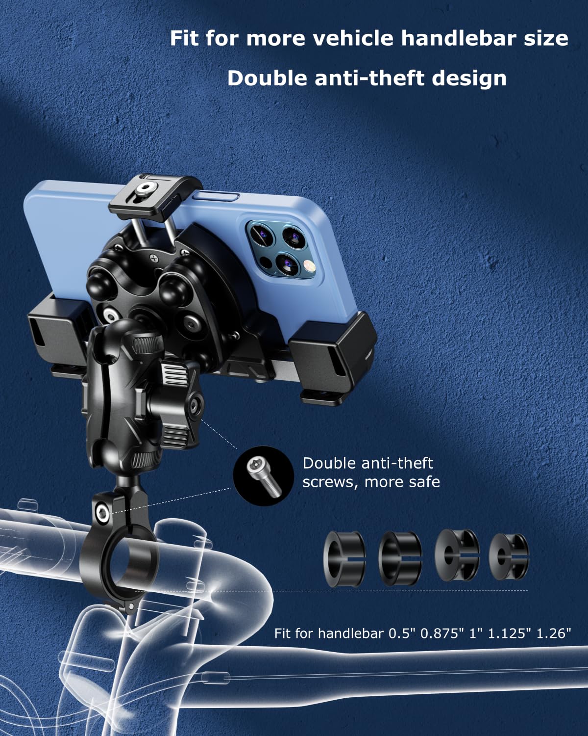 Kewig Motorcycle Phone Mount With Vibration Dampener & Not Block Camera, Safely Anti Theft Motorycle Phone Holder Handlebar Cell