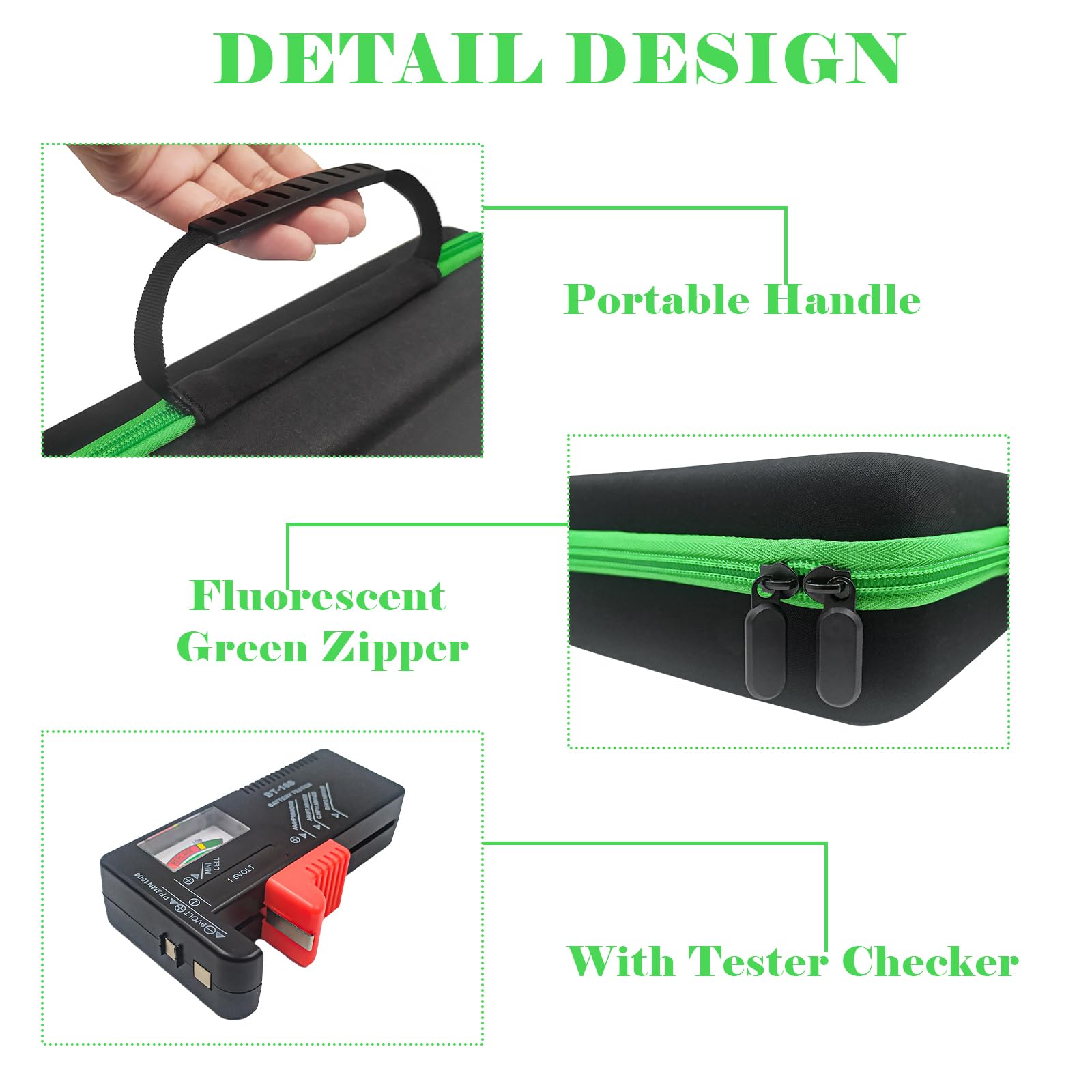 Stukcaze Battery Organizer Storage Case With Tester For Aa Aaa C D 9V Battery Holder 7 Batteries Variety Pack 111 Batteries Mesh