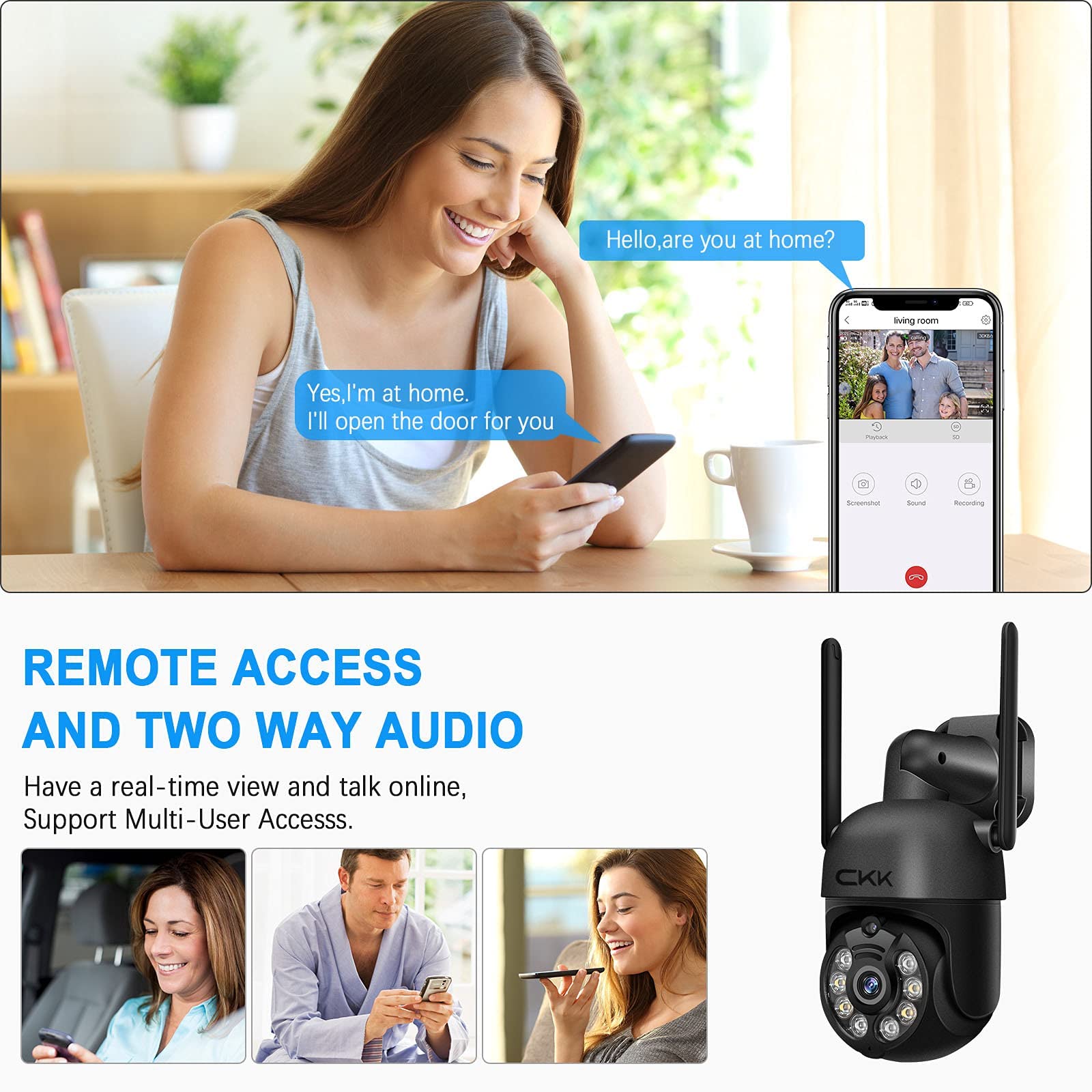 Wireless Security Camera System, 4Pcs 3Mp Ptz Cameras Outdoor Indoor, Ckk Wifi Surveillance Nvr System With Floodlights & Siren Alarm, 2 Way Audio, 24/7 Record, Expandable 10Ch, No Hdd