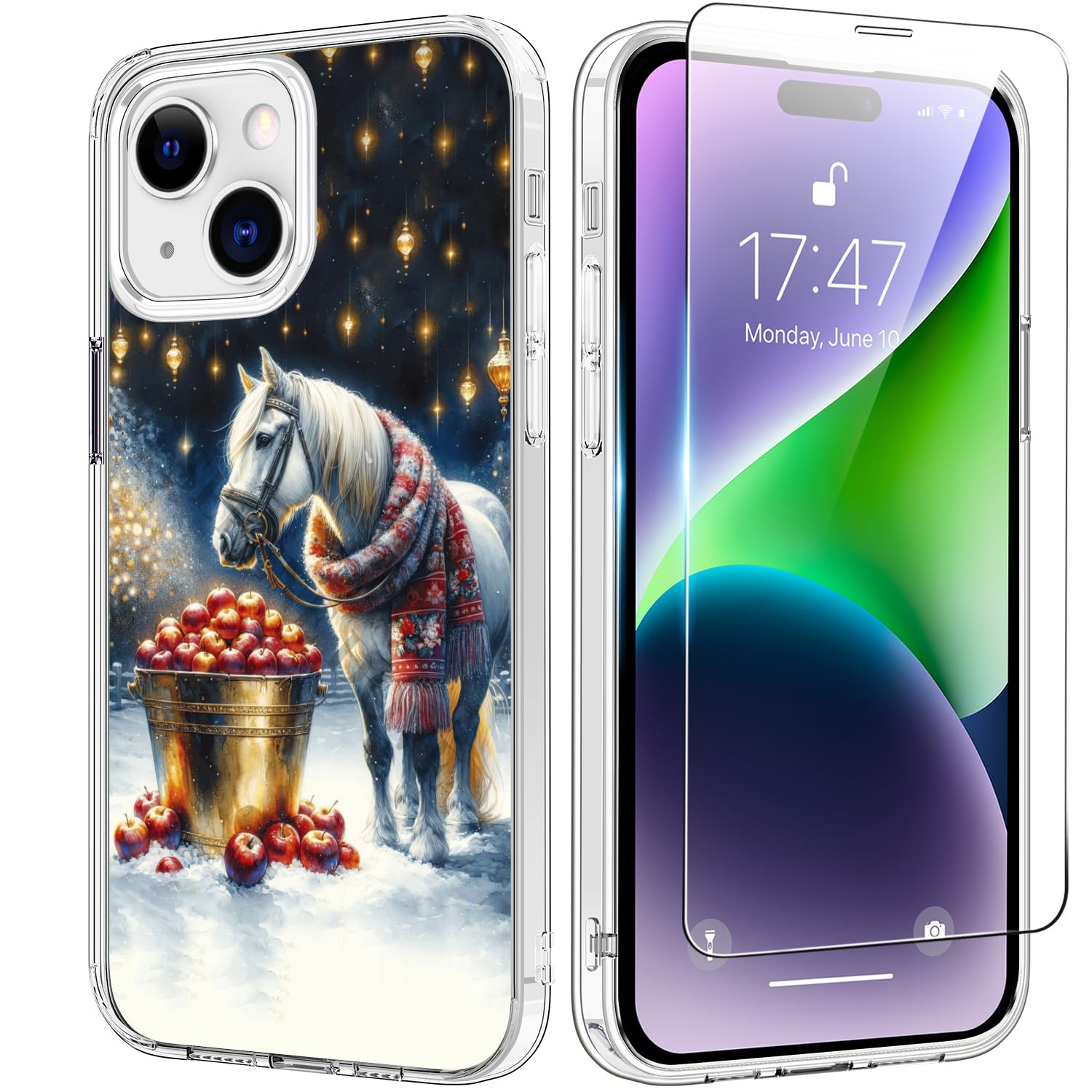 Bicol Christmas Phone Case For Iphone 15 With Screen Protector, Enhanced Camera Protection - Wireless Charging - Slim Shockproof