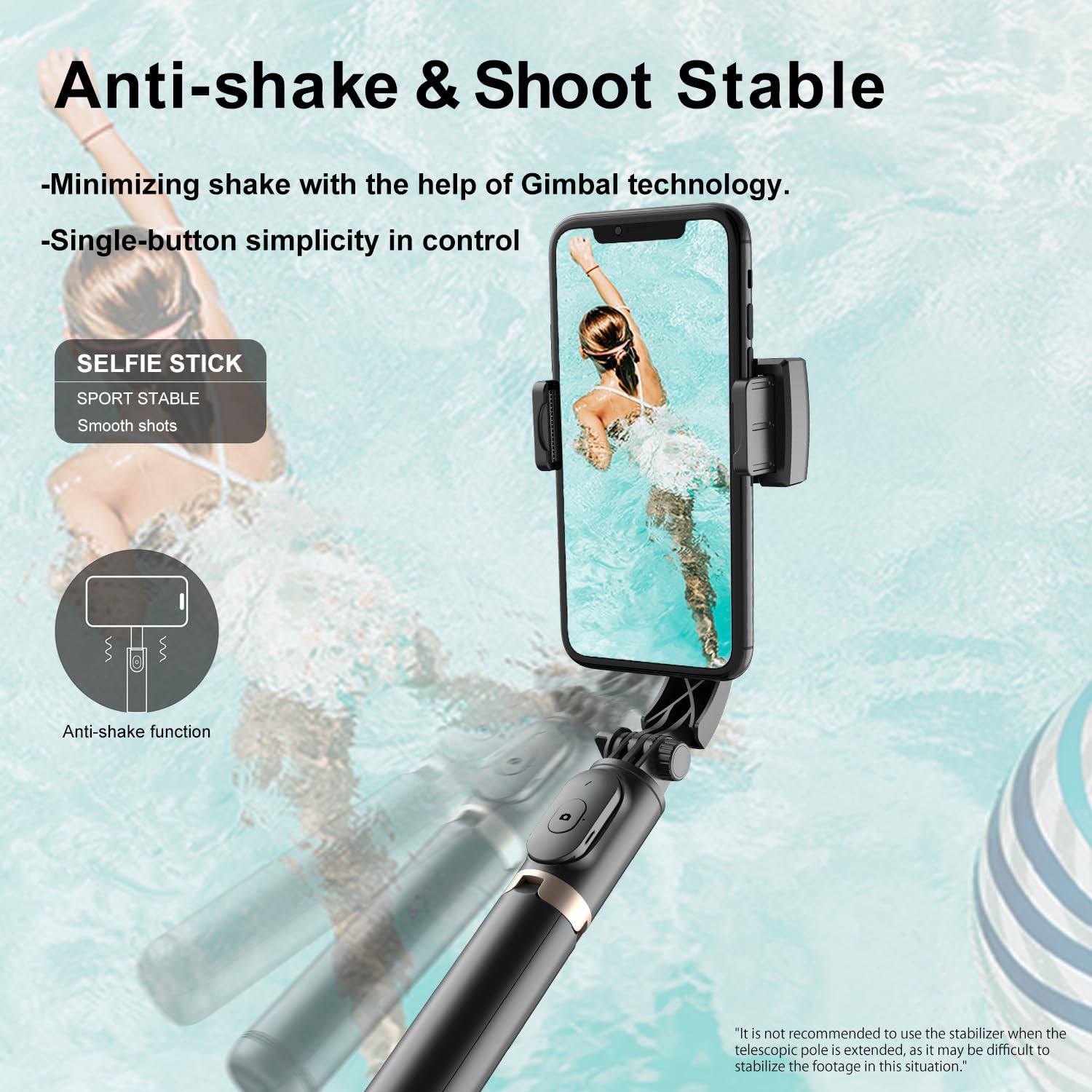 Gimbal Stabilizer For Smartphone,Selfie Stick Tripod With Remote Control Auto Balance 360 Rotation 1-Axis Phone Gimbal For Group