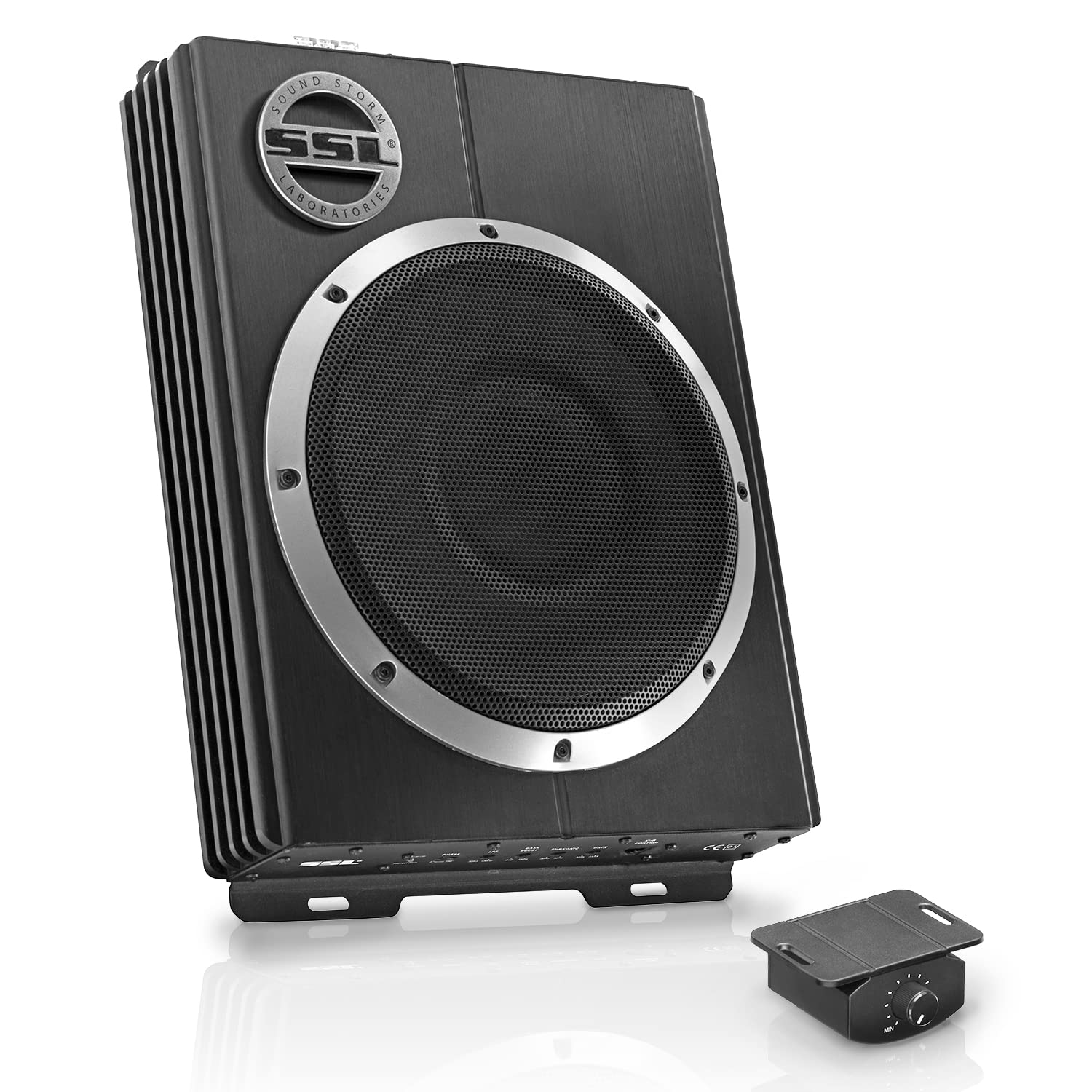 Sound Storm Laboratories Lopro10 Powered Under Seat Car Subwoofer   1200 Watts Max, Single 2.6 Ohm, Voice Coil, Built In Amp, Low Profile, Remote Subwoofer Control