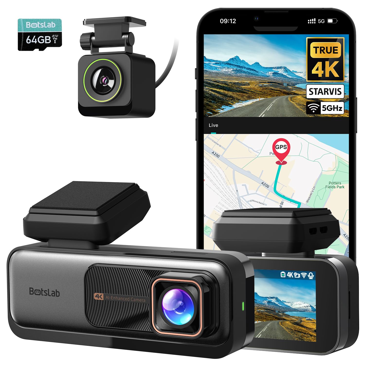 Botslab 4K Dash Cam Front And Rear, 170 Ultra Wide Dashcam With Adas, Night Vision, 24/7 Parking Mode, Sony Imx415 Sensor, Wdr,