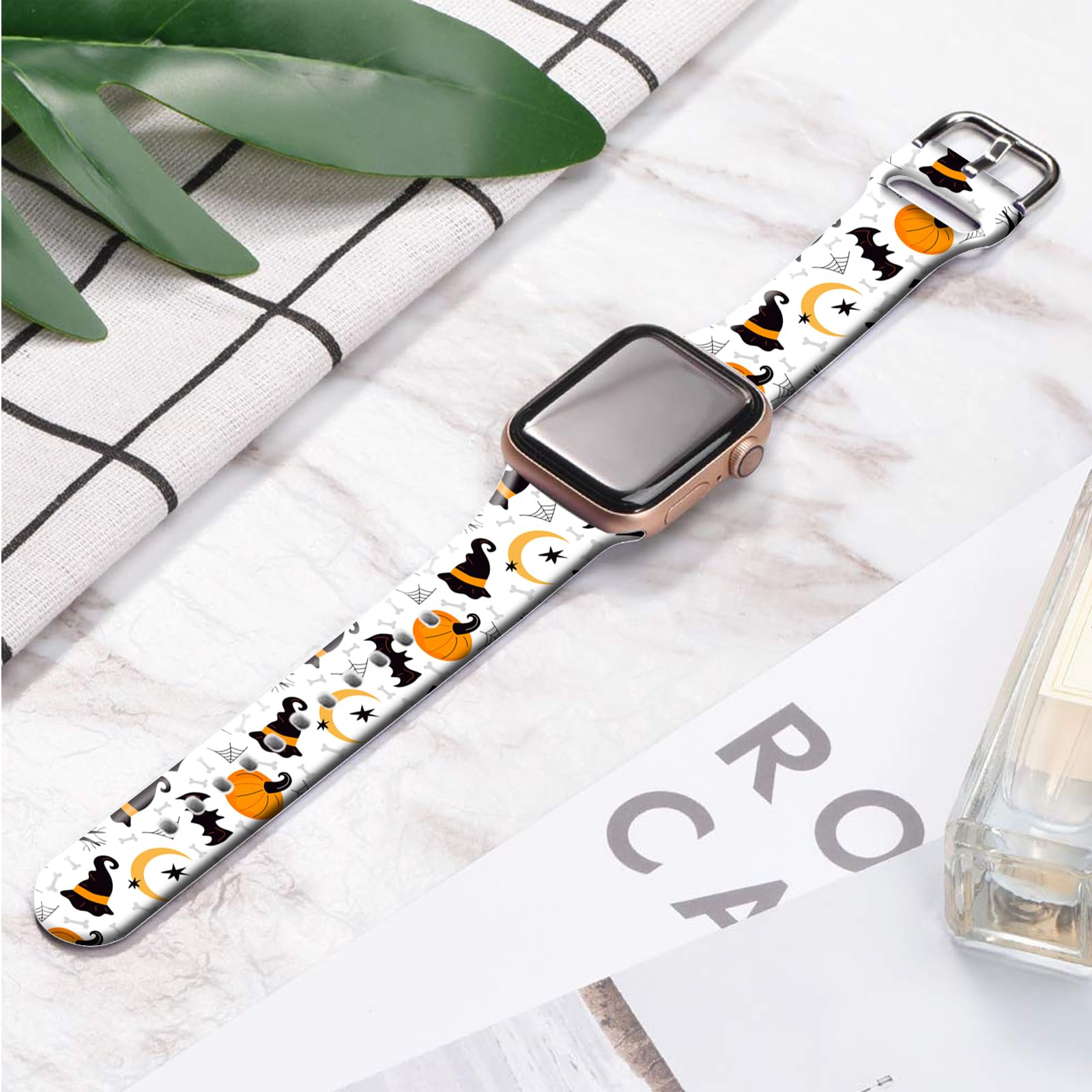 Ftfcase Fall Halloween Floral Silicone Bands Compatible With Apple Watch 49Mm 45Mm 44Mm 42Mm, Pumpkin Witch Hat Flower Sport Str