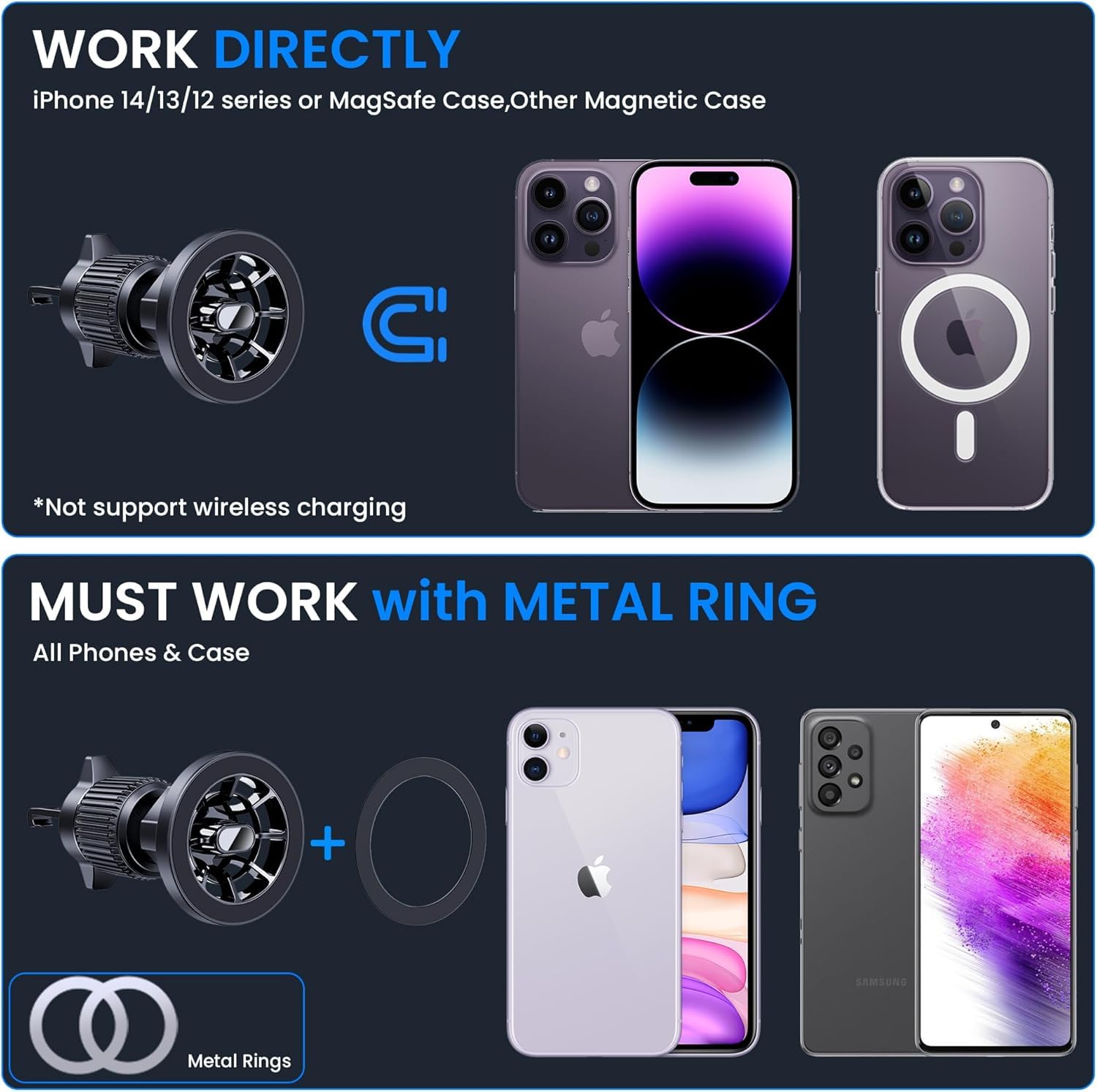 For Magsafe Car Mount, [Strong Magnets] 3 In 1 Universal Magnetic Phone Holder For Car Dashboard/Windshield/Vent Car Phone Holde