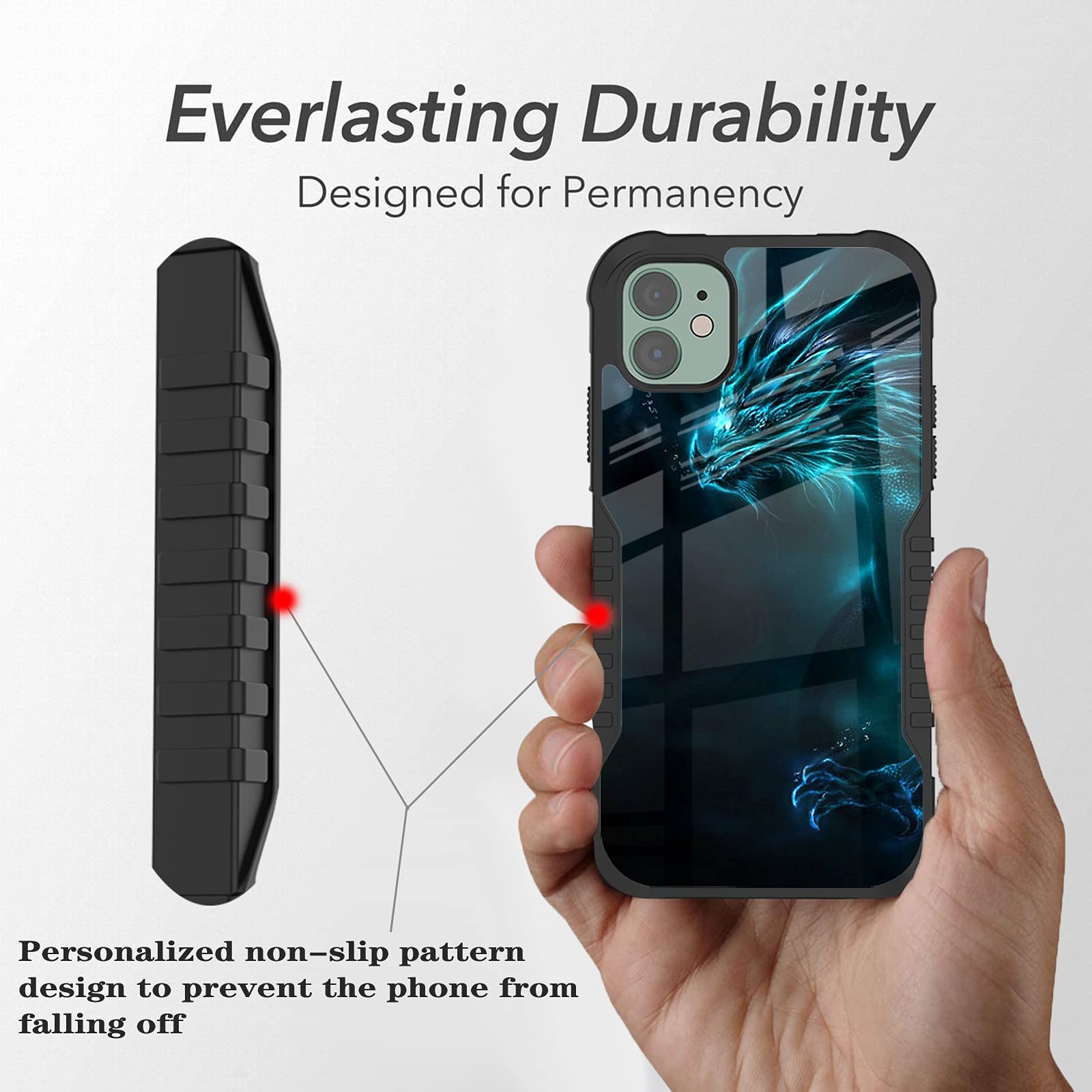 FJyuanqi iPhone 11 Phone Case Heavy Duty Shockproof TPU PC Cool Blue Dragon 6.1 inch