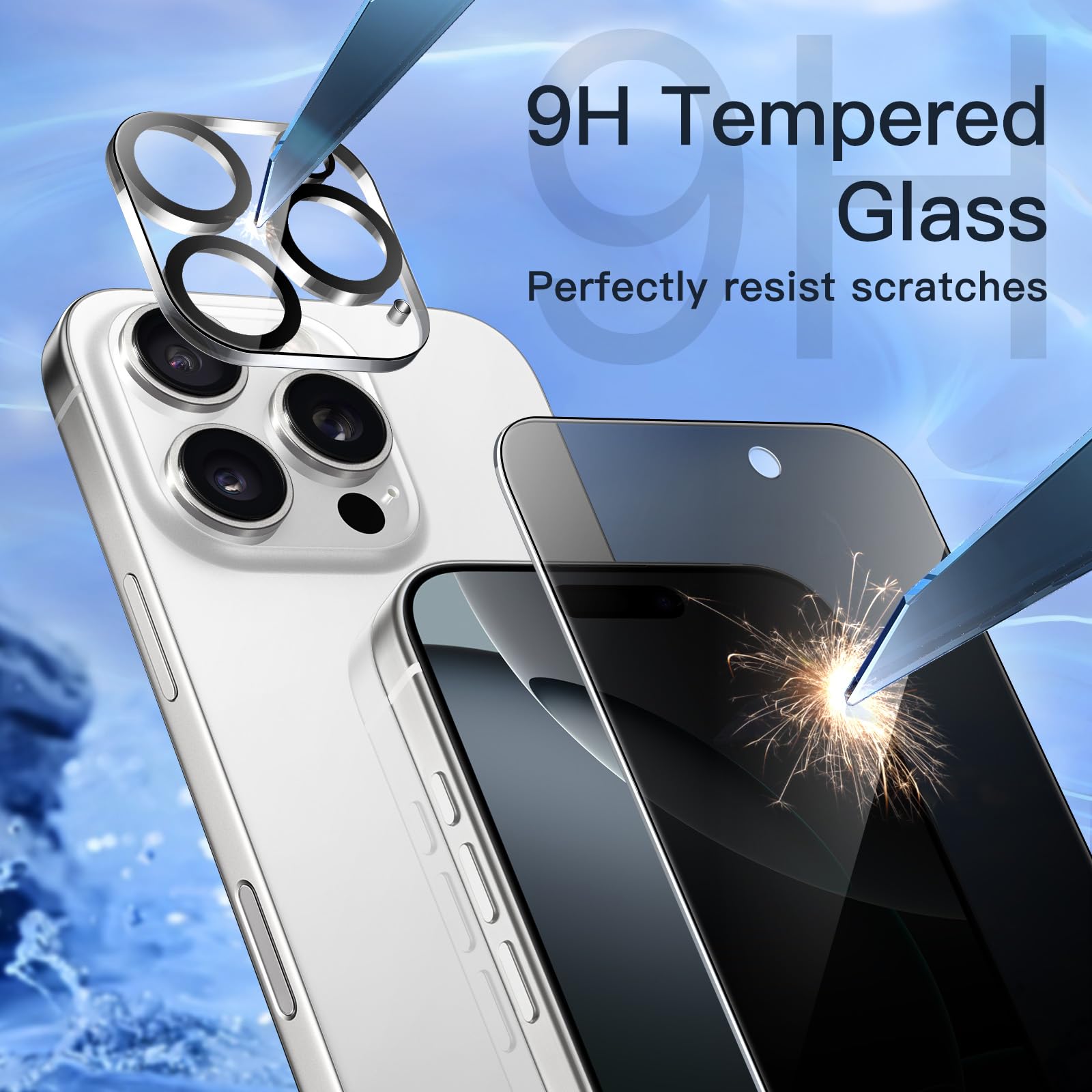 Jetech Privacy Screen Protector For Iphone 16 Pro 6.3 Inch With Camera Lens Protector, Anti Spy Tempered Glass Film, Easy Instal