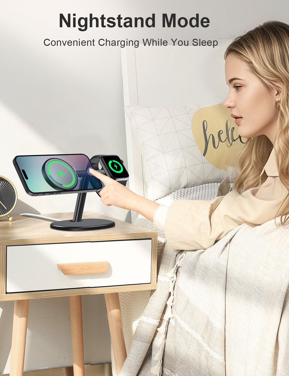 Ewa 2-In-1 Magsafe Charging Stand For Iphone 16/15/14/13/12 & Apple Watch Series, Se, Ultral Ergonomic Viewing Angle, Non-Slip B