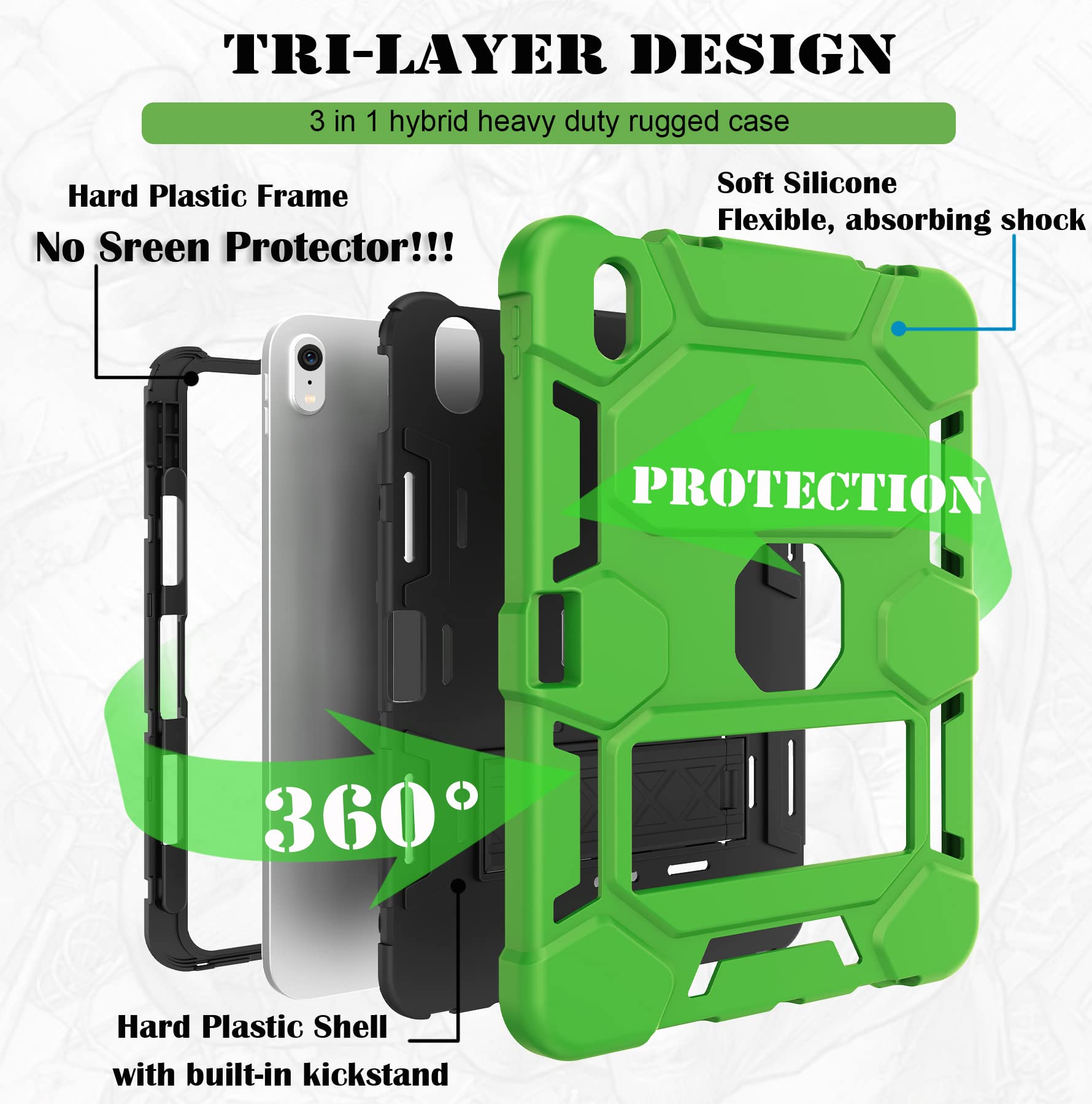 Ccmao For Ipad 10Th Generation Case 10.9 Inch 2022, Ipad 10 Case With Kickstand & Pencil Holder, Heavy Duty Shockproof Hybrid Th