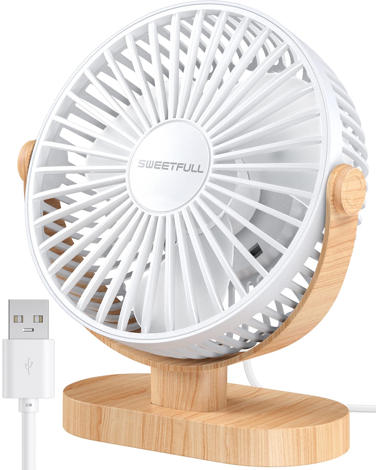 Sweetfull Small Usb Desk Fan 6.5 Inch, 3 Speeds Portable Personal Desktop Table Fan, Dual 360 Adjustment Mini Fan, Quiet Operati