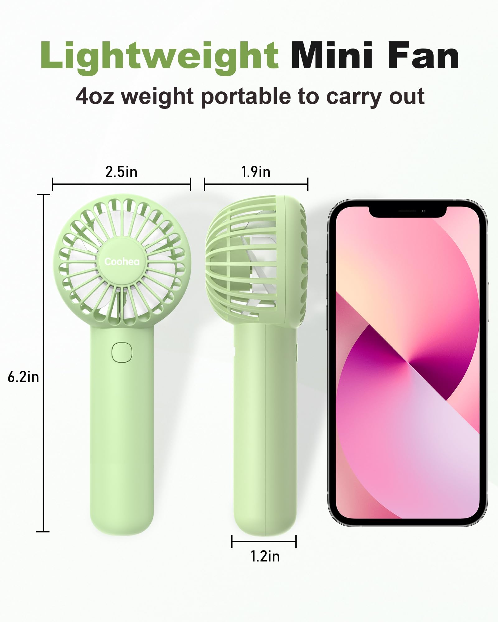 Coohea Handheld Fan Mini Portable Fan Rechargeable Battery Usb Powered Fan 3 Speeds Powerful Personal Fan Small Cute Fan With Ba
