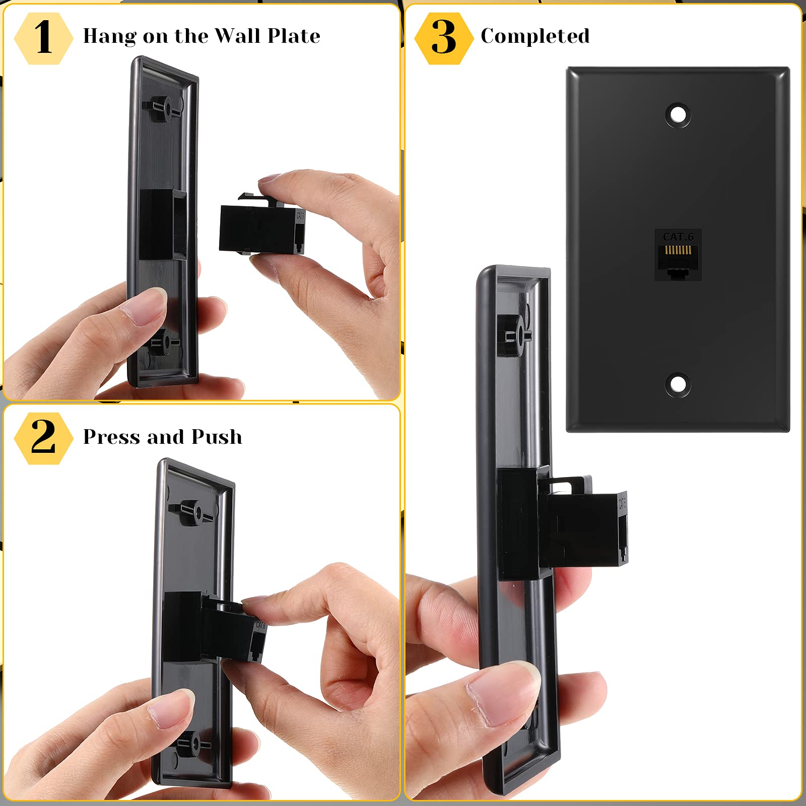 4 Pack Ethernet Wall Plate With Single Port, Rj45 Cat6 Female To Female Jack Inline Coupler Plates Ethernet Cable Faceplates (Bl