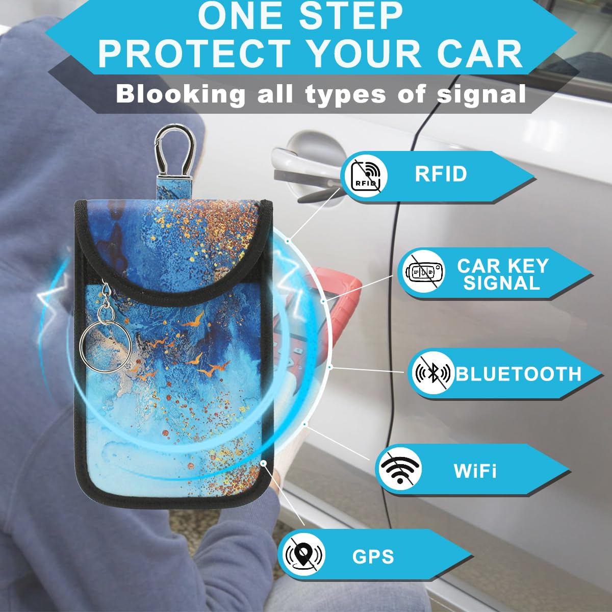 Tildosac 2 Pack Lightweight Faraday Key Fob Protector,Signal Blocking Rfid Key Fob For Car - Blue