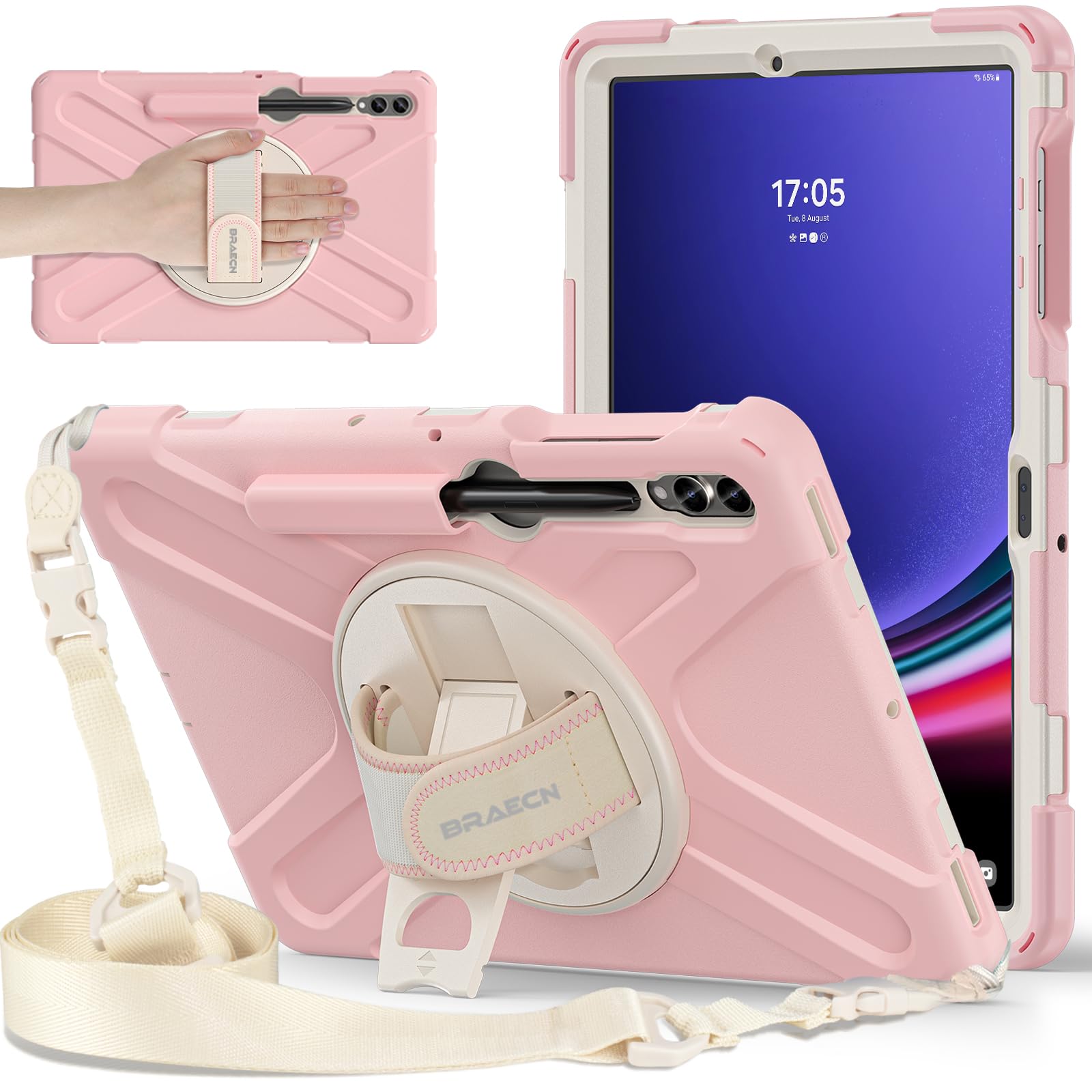 Braecnstock Samsung Galaxy Tab S9 Plus 12.4 Inch Case With Pencil Holder, Shockproof Protective Cover, Rotating Hand Strap & Sta
