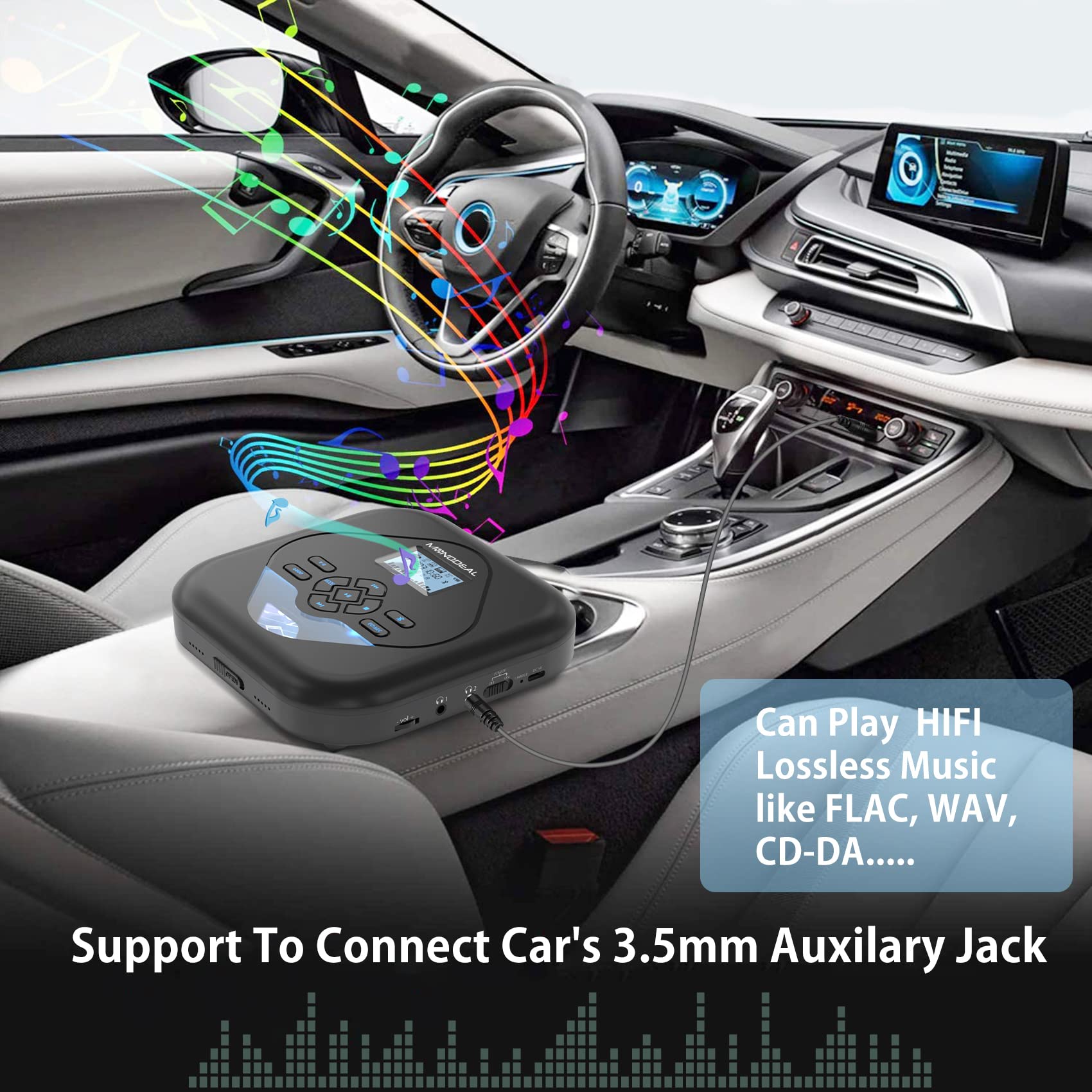 Monodeal Cd Player Portable,Bluetooth Cd Player With Speakers,Rechargeable Walkman Cd Player For Car And Home,Small Anti Skip Cd