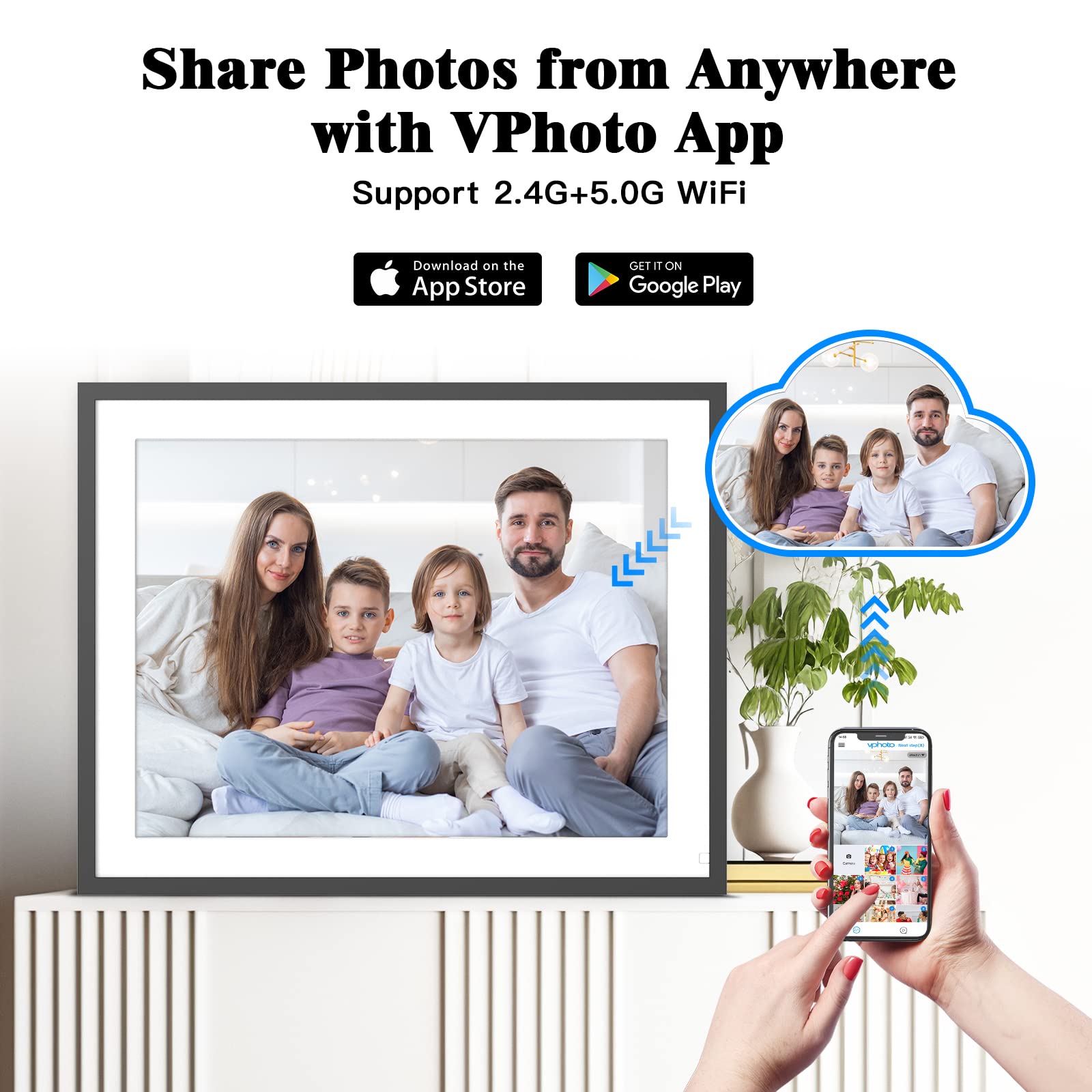 17'' Digital Picture Frame Large Electronic Photo Frame   32Gb Wall Mounted Wifi Smart Picture Frame, Touch Screen, Motion Senso
