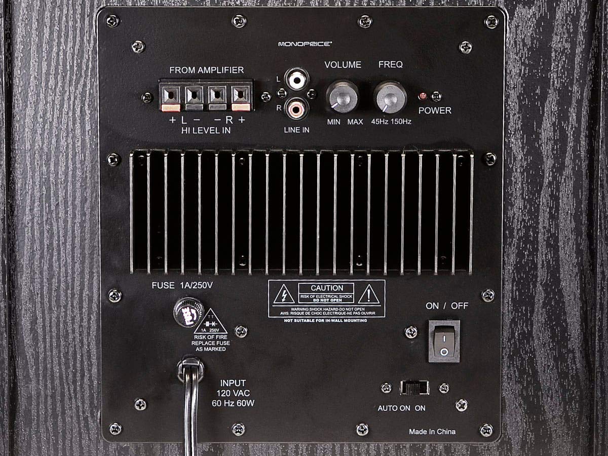 Monoprice 60 Watt Powered Subwoofer   8 Inch With Auto On Function, For Studio And Home Theater Black