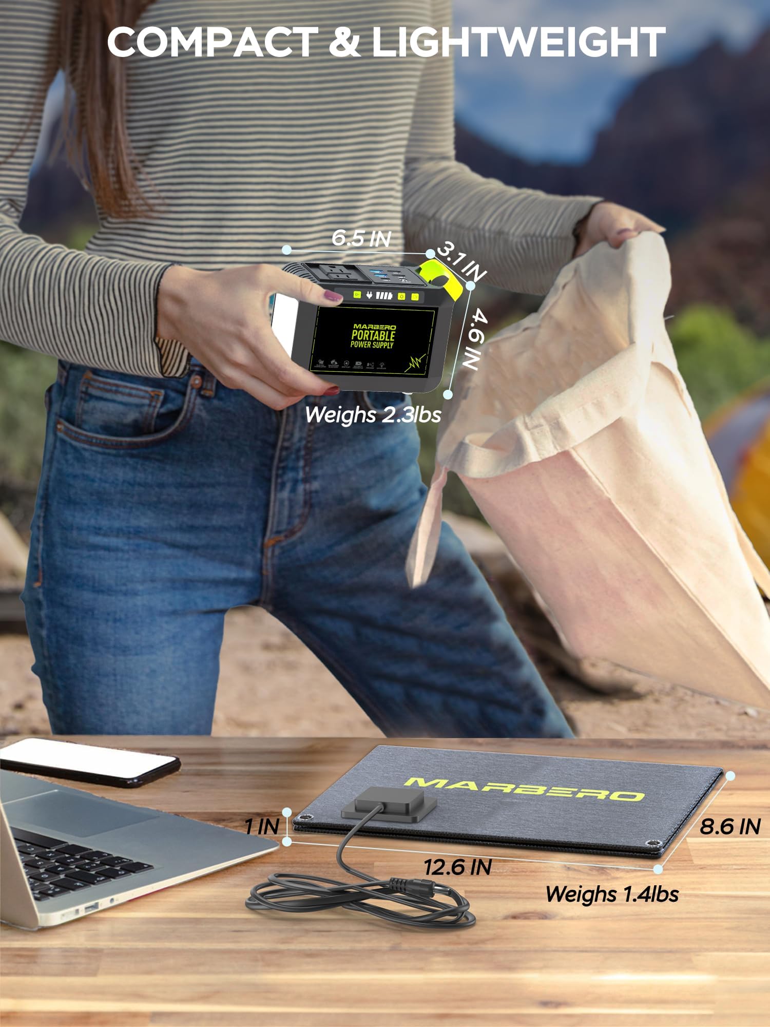 Marbero 88.8Wh Solar Generator With 21W Solar Panel Included Portable Power Station 80W 110V 120W Max For Camping Outdoor Hiking