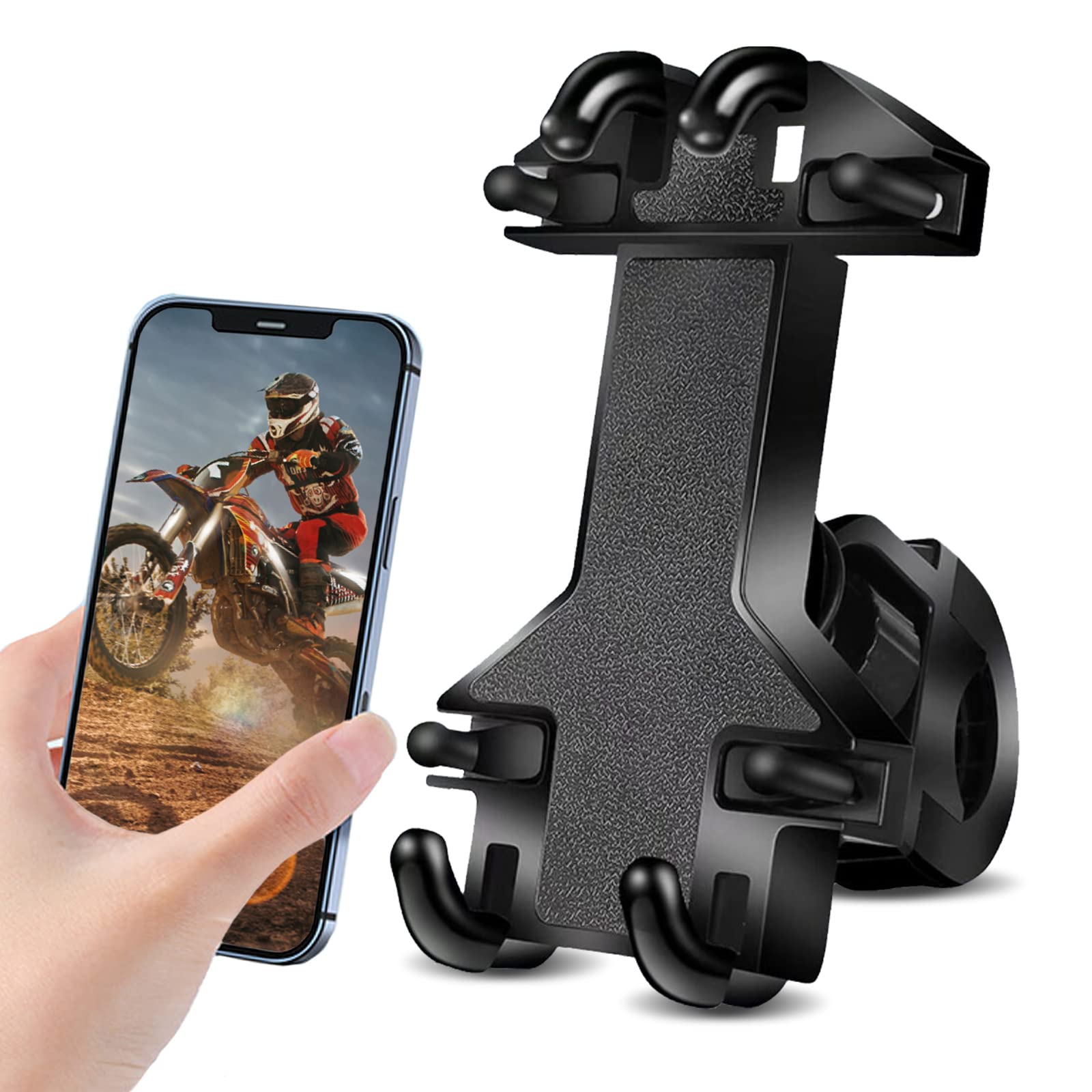 Kairiyard Motorcycle Phone Mount, Bike Phone Mount Holder Heavy Duty Thicker Motorcycle Handlebar Phone Mount Clamp, One Hand Op