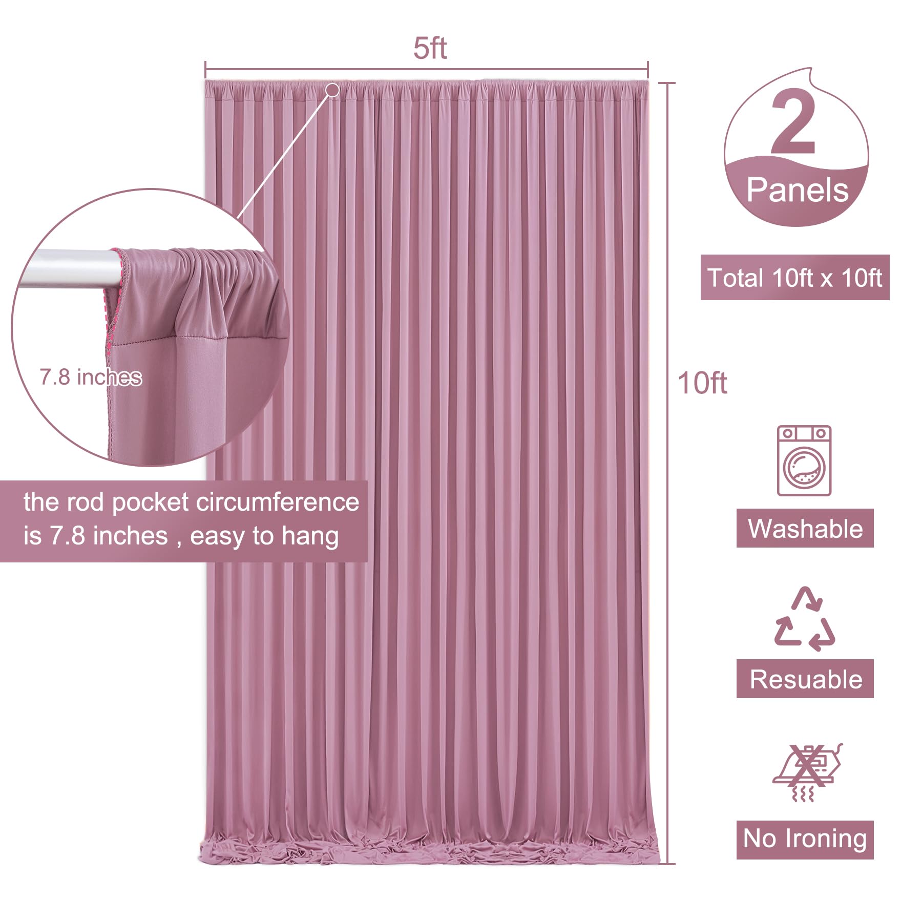 10X10 Dusty Pink Backdrop Curtain For Parties Wedding Wrinkle Free Pink Photo Curtains Backdrop Drapes Fabric Decoration For Bir