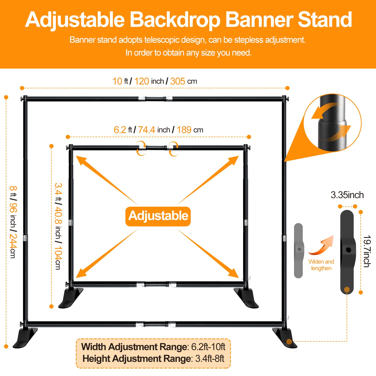 Fudesy 10X8 Ft Backdrop Banner Stand, Heavy Duty Adjustable Background Stand Kit With Carrying Bag, Step And Repeat Photography