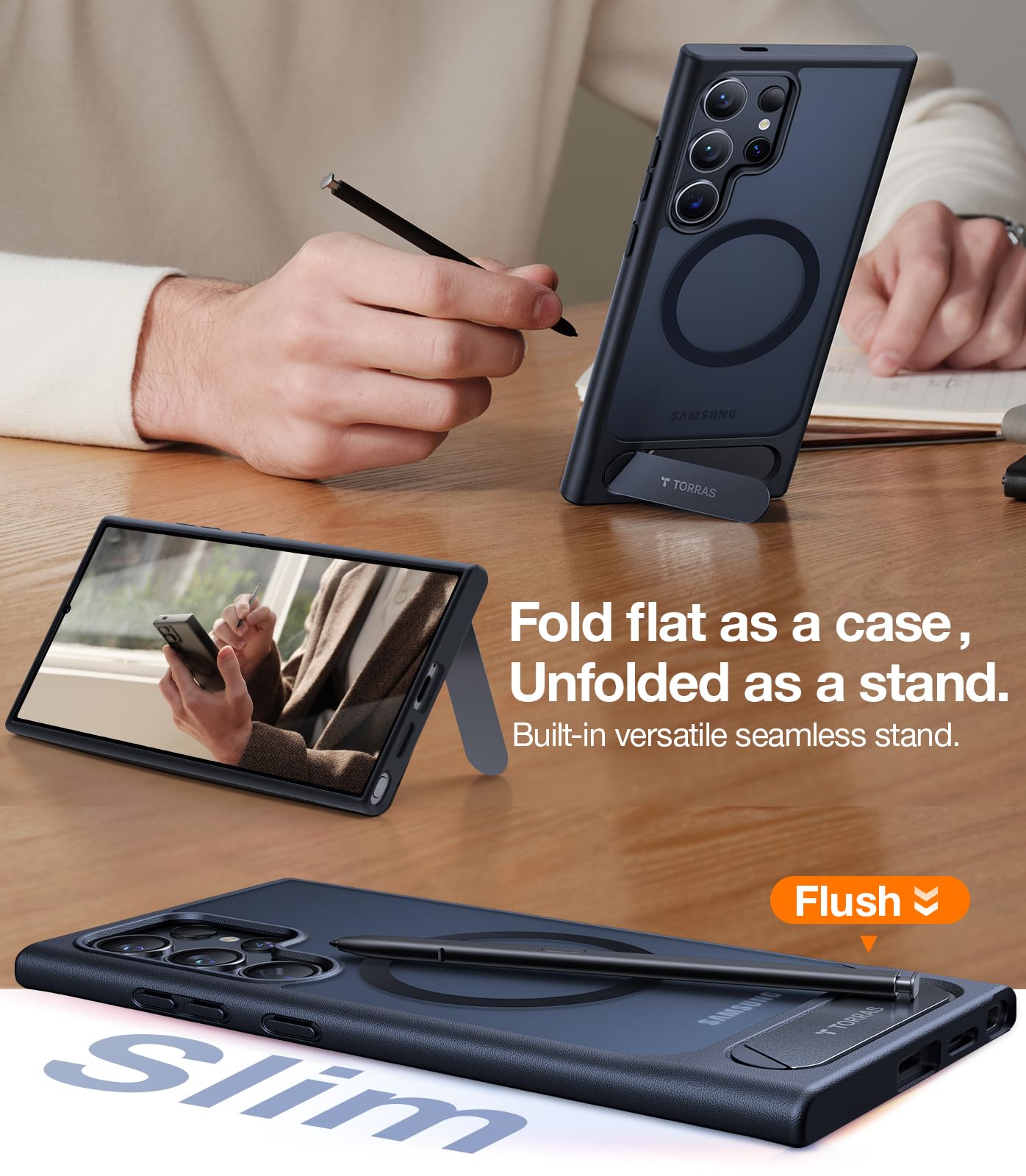 Torras Strong Magnetic & Seamless Stand For Samsung Galaxy S24 Ultra Case, Fit For Magsafe, Mil Grade Drop Protection, Adjustabl