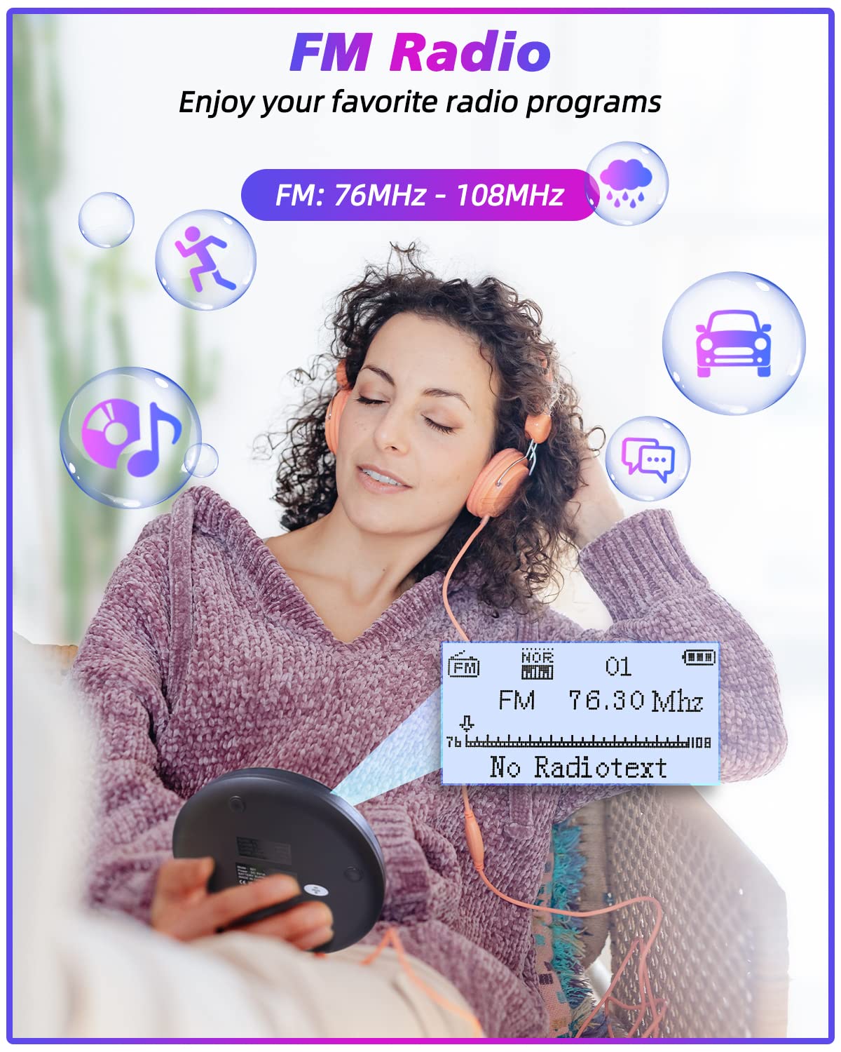 Cd Player Portable Arafuna, Portable Cd Player Bluetooth With Fm Radio, 2000Mah Rechargeable Cd Player For Car With Lcd Screen, Anti Shock Protection Walkman Cd Player With Headphone, Aux Cable