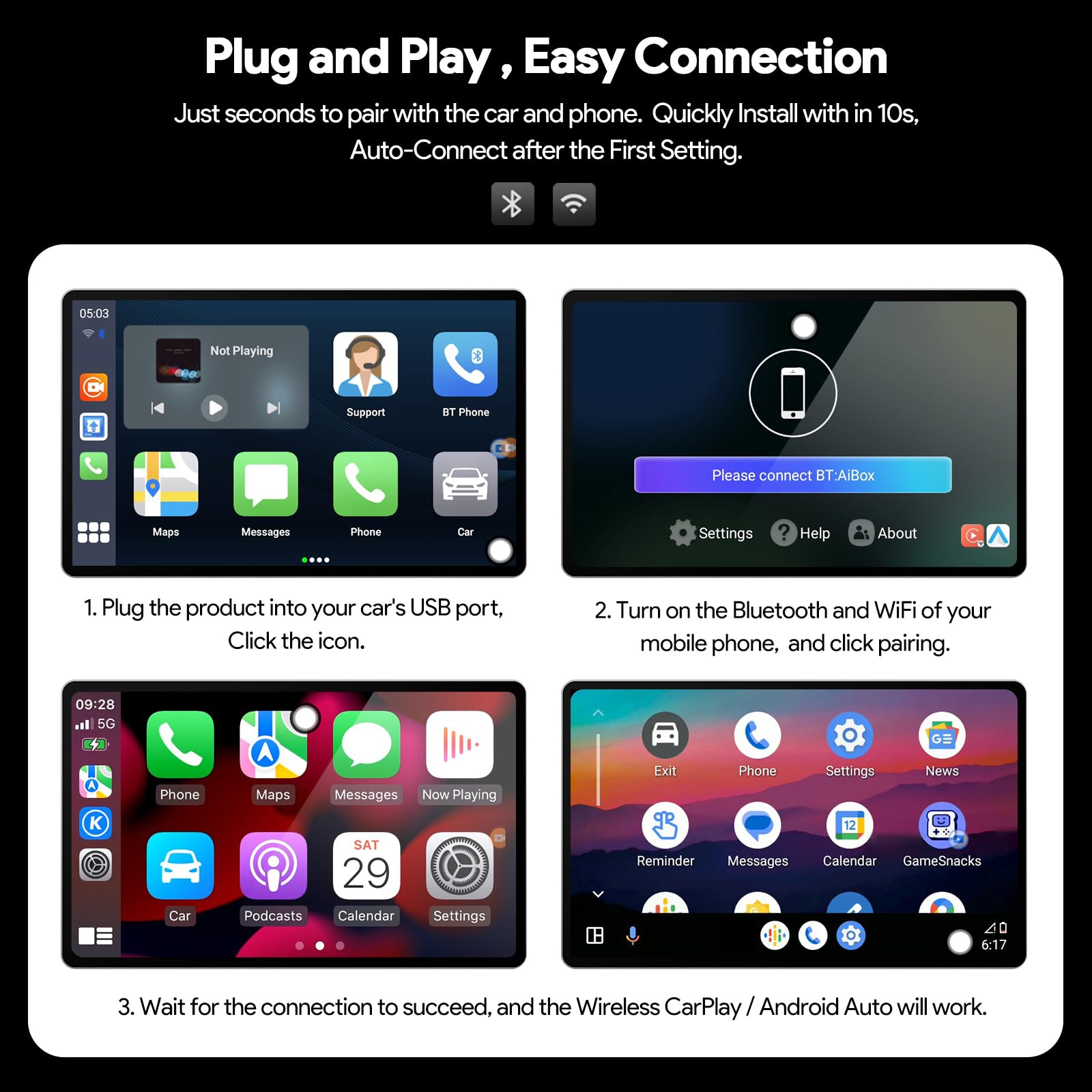 Zhnn Carplay Ai Box 2.0, Android Auto Ai Box Carplay Video Streaming Device For Oem Wired Carplay/Android Auto Car, Smart Ai Box
