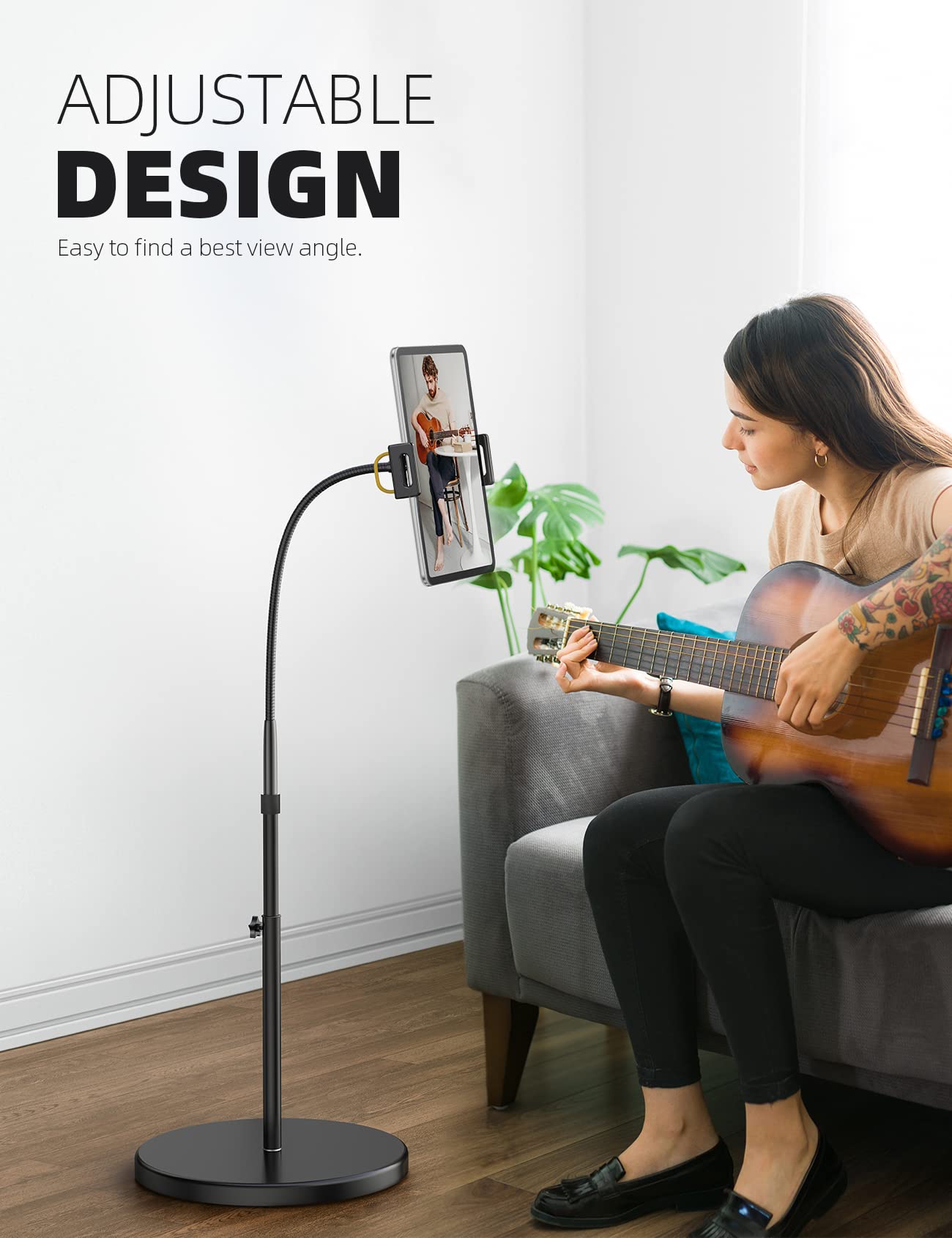 Lamicall Tablet Floor Stand   Gooseneck Swivel Holder Mount With Adjustable Height & 10.6Lb Stable Base, Compatible Ipad Mini Ai