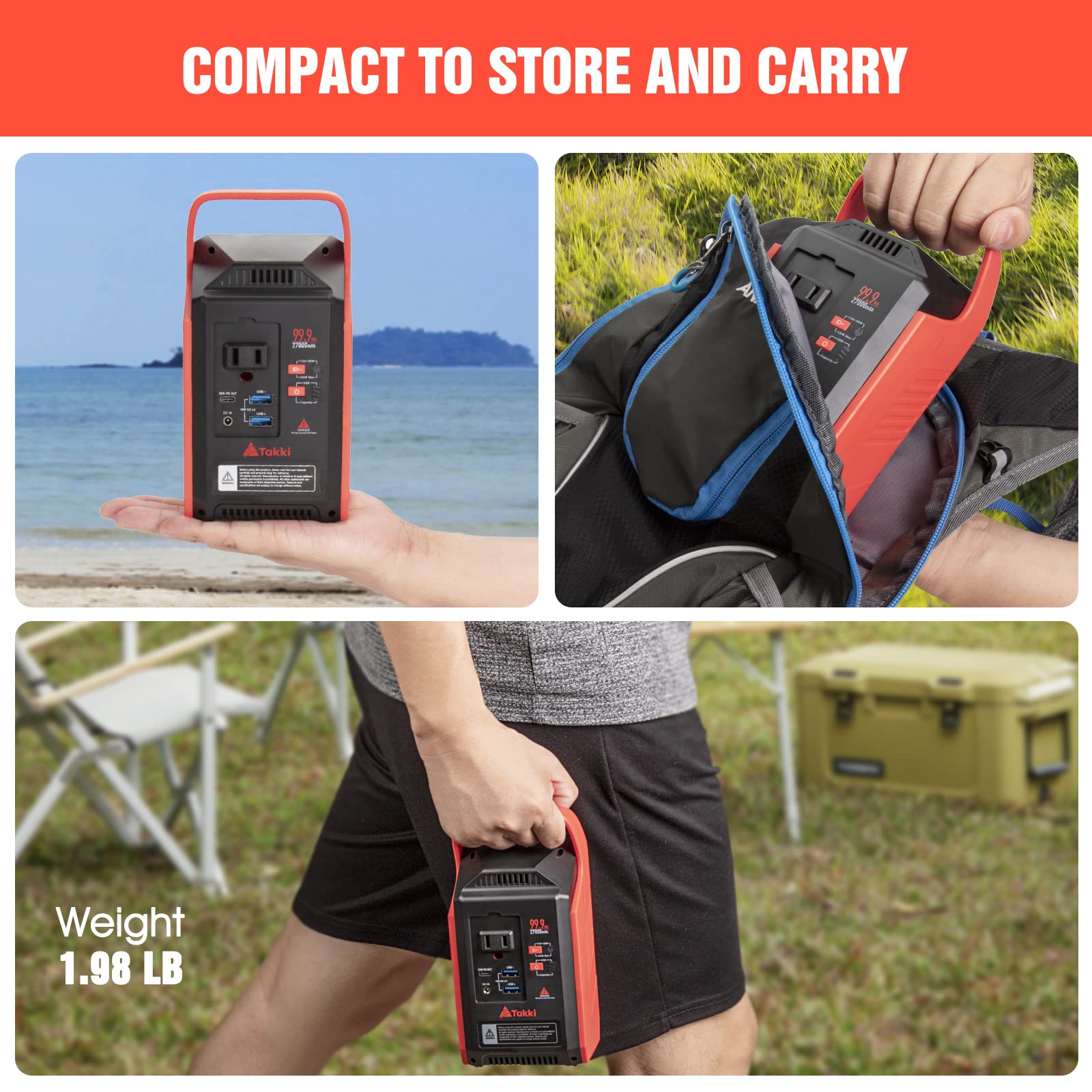 Takki 99Wh Portable Power Station, Solar Generator With Camping Gear Light Ac Outlet Peak 120W Battery Pack For Camping Home Lap