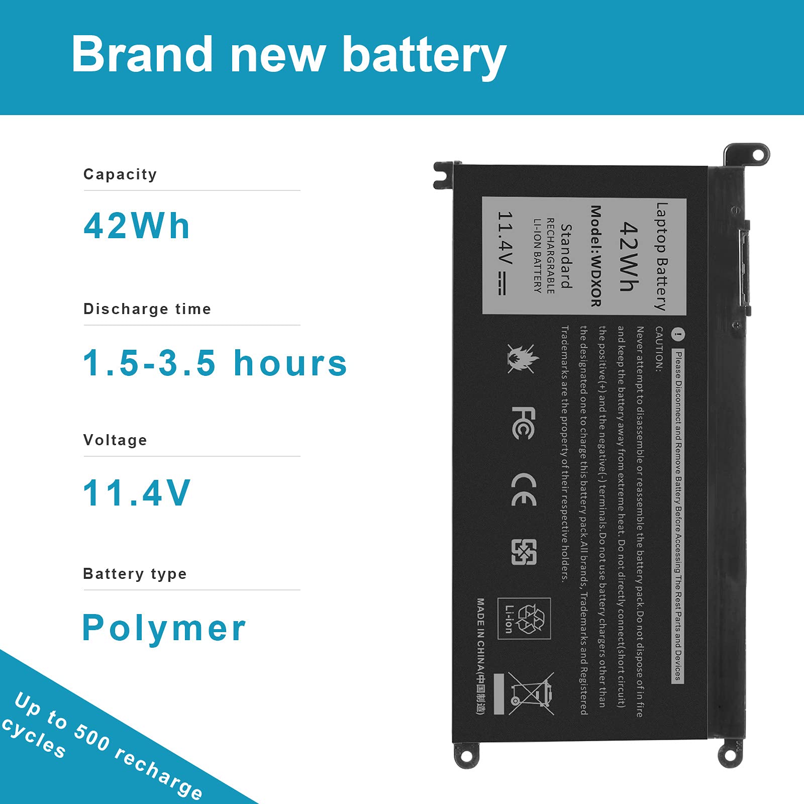 Wdx0R 42Wh Laptop Battery Replacement For Dell Inspiron 13 15 5000 7000 Series 5567 7573 5570 7579 7378 5565 5379 5378 Latitude