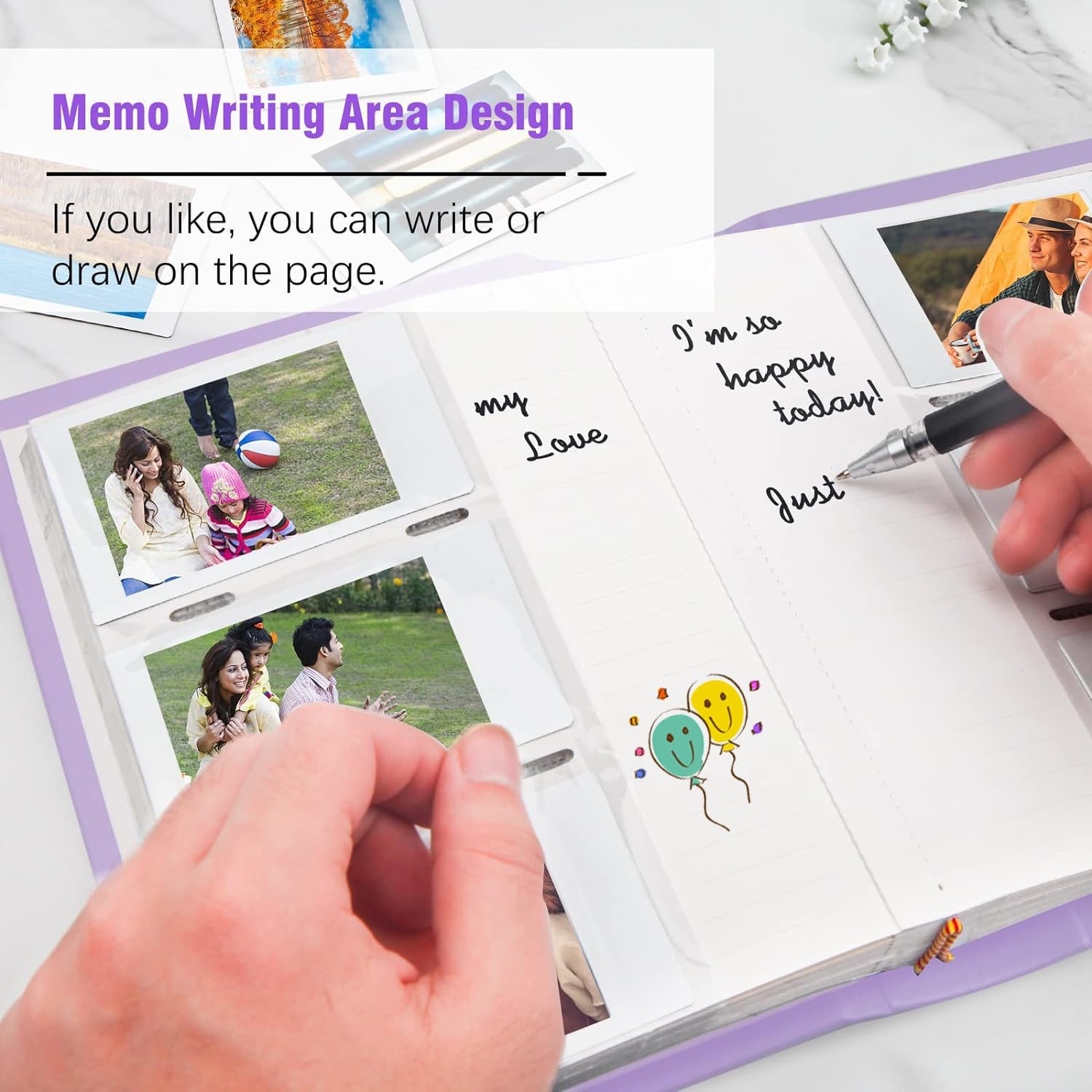 Photo Album For Fujifilm Instax Mini Camera, 180 Pockets Photo Album With Writing Space For Polaroid, Leather Cover, 2X3 Photo Album For Instax Mini 12 11 9 40 8 7 Evo Liplay Instant Camera (Purple)