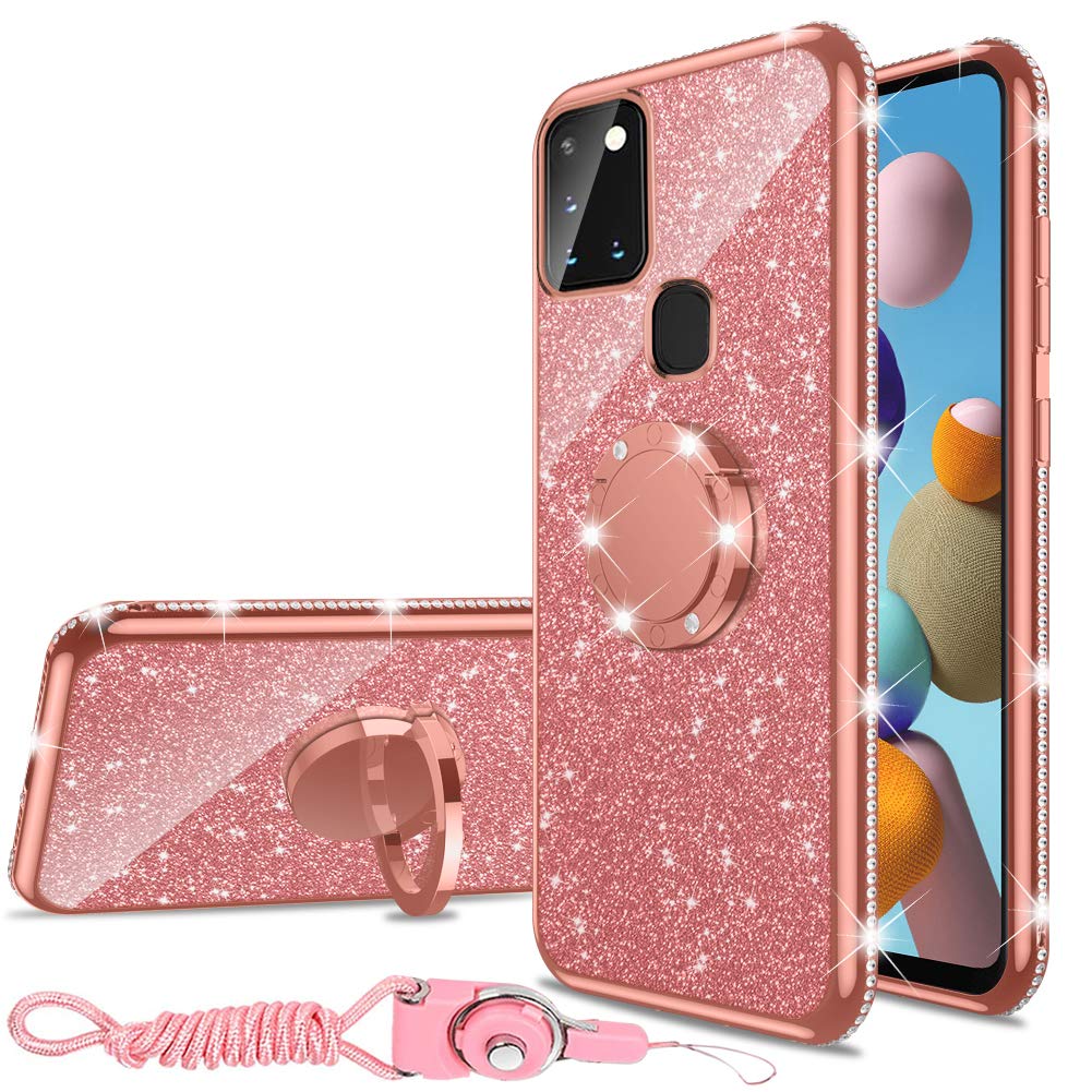 Samsung Galaxy A21S Case, Glitter Luxury Cute Silicone Tpu Phone Case For Women Girls With Kickstand, Bling Diamond Rhinestone B