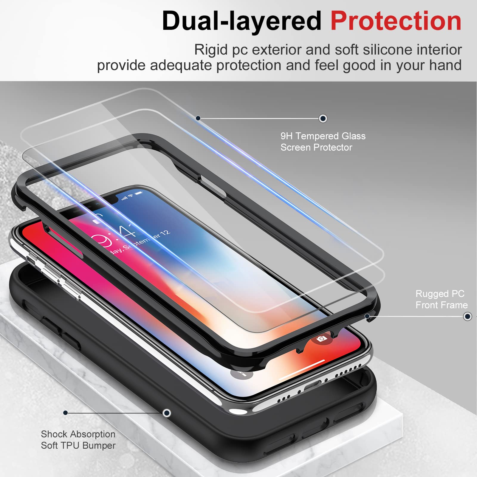 Leyi For Iphone 10 Case, Iphone X Case With [2 X Tempered Glass Screen Protector] For Men, Full Body Shockproof Soft Liquid Sili