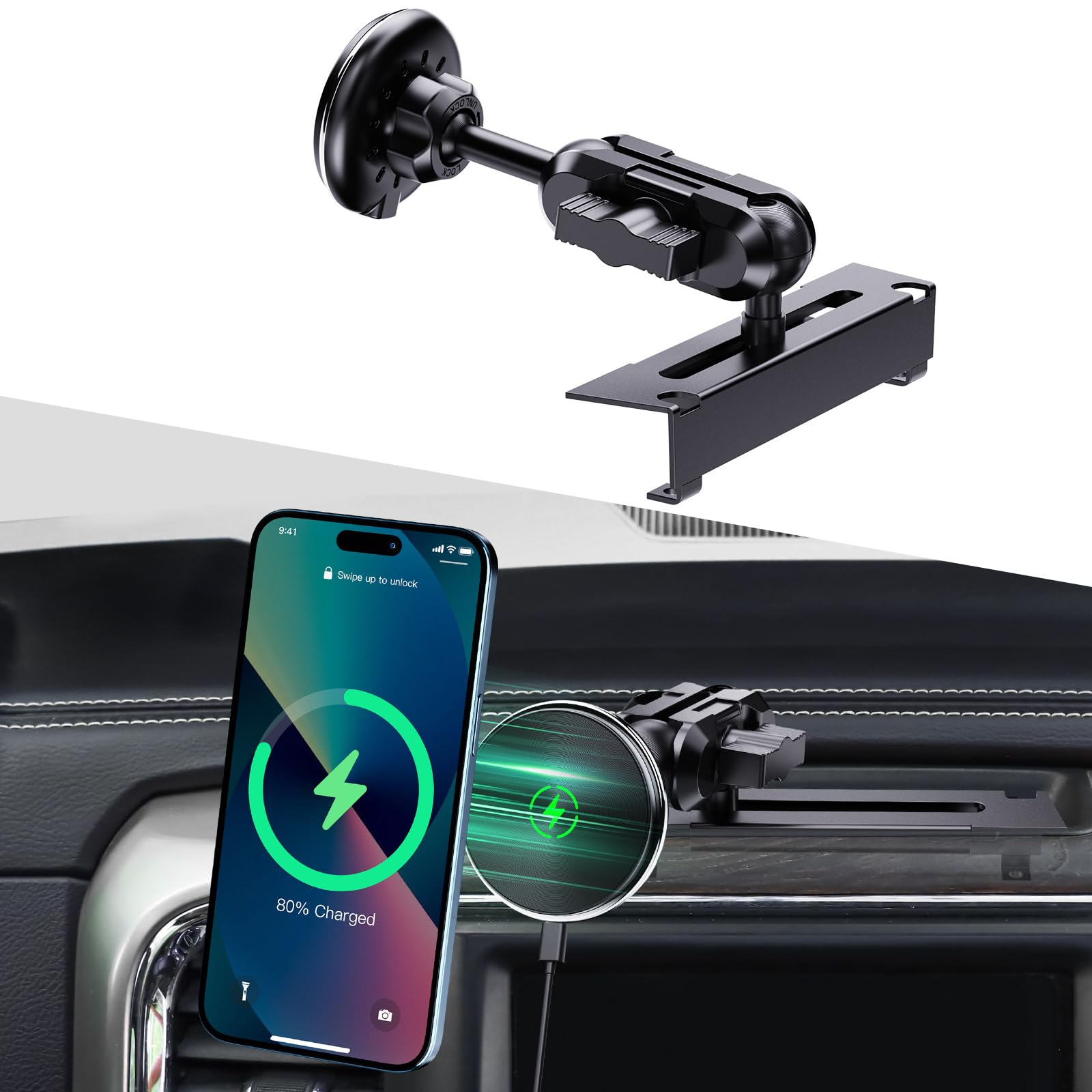 Kaishengyuan Magnetic Phone Mount With Wireless Charging For Ram Truck 2013-2018, Dash Mount Cell Phone Holder Compatible With R
