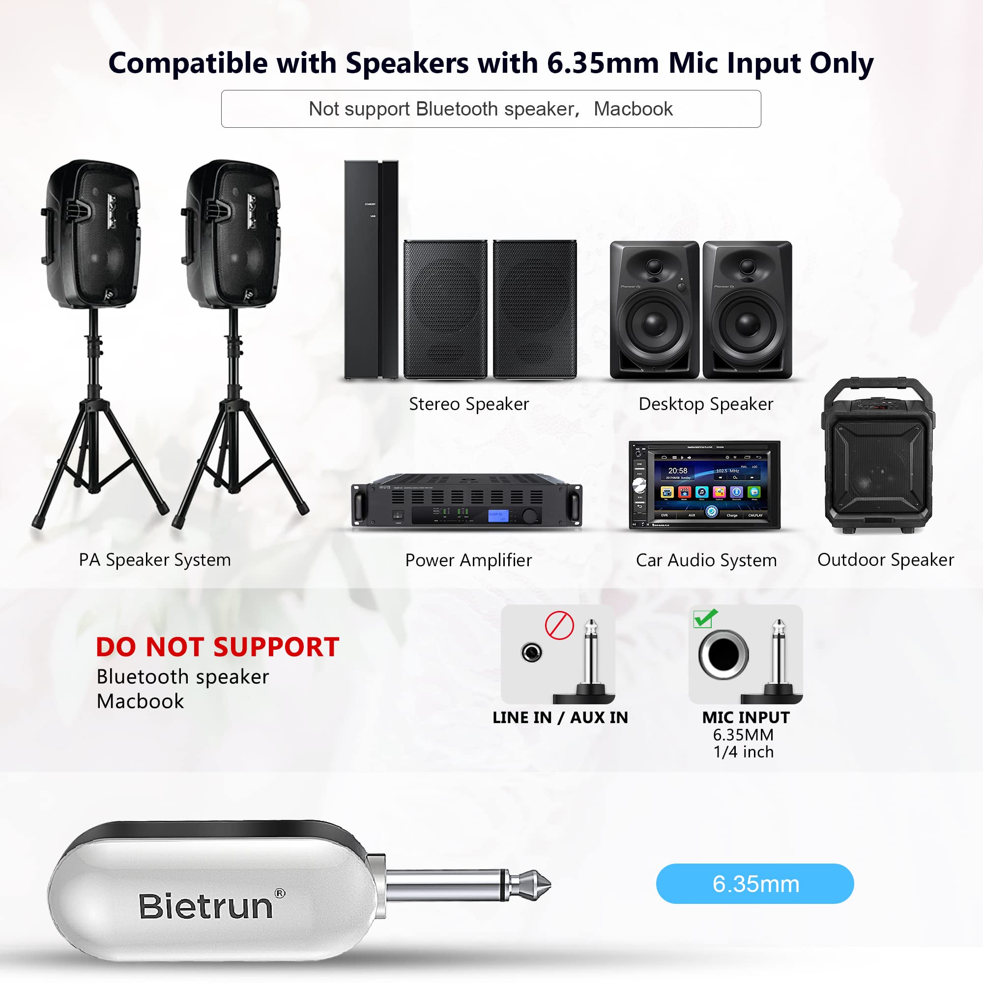 Bietrun Uhf Wireless Microphone Headset, 165Ft Range, Working Time 6H, 1/4''Plug, Wireless Headset Mic &Handheld Mic 2 In 1, For